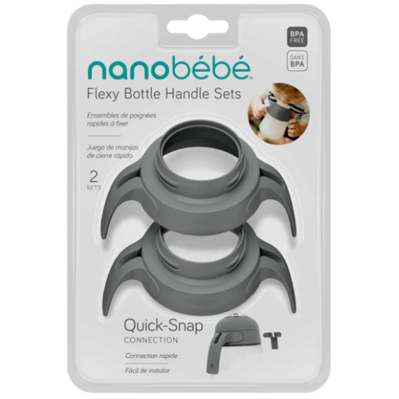 Nanobébé Silicone Bottle Handles - Twin Pack / Grey - NURSING & FEEDING - BOTTLES/TEATS