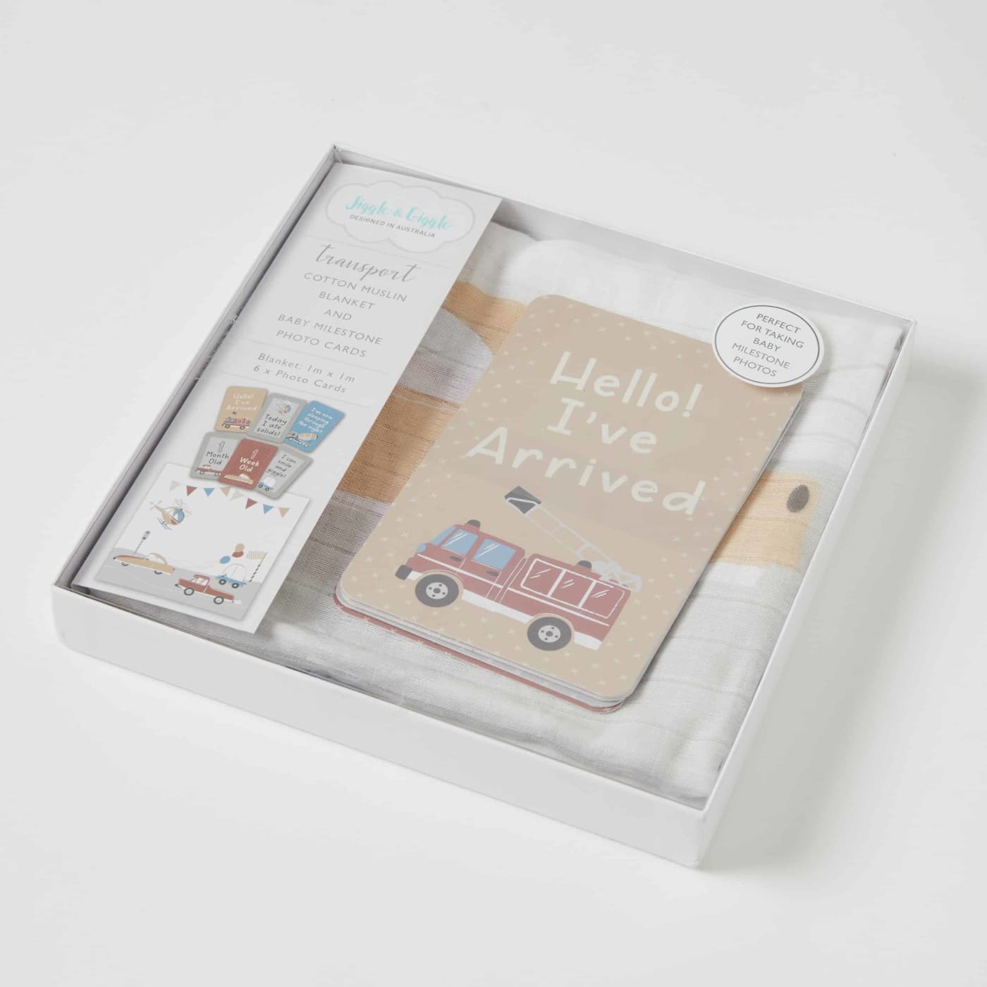 Jiggle & Giggle Cotton Muslin Blanket and Baby Milestone Photo Cards Set - Transport - Transport - NURSERY & BEDTIME - SWADDLES/WRAPS