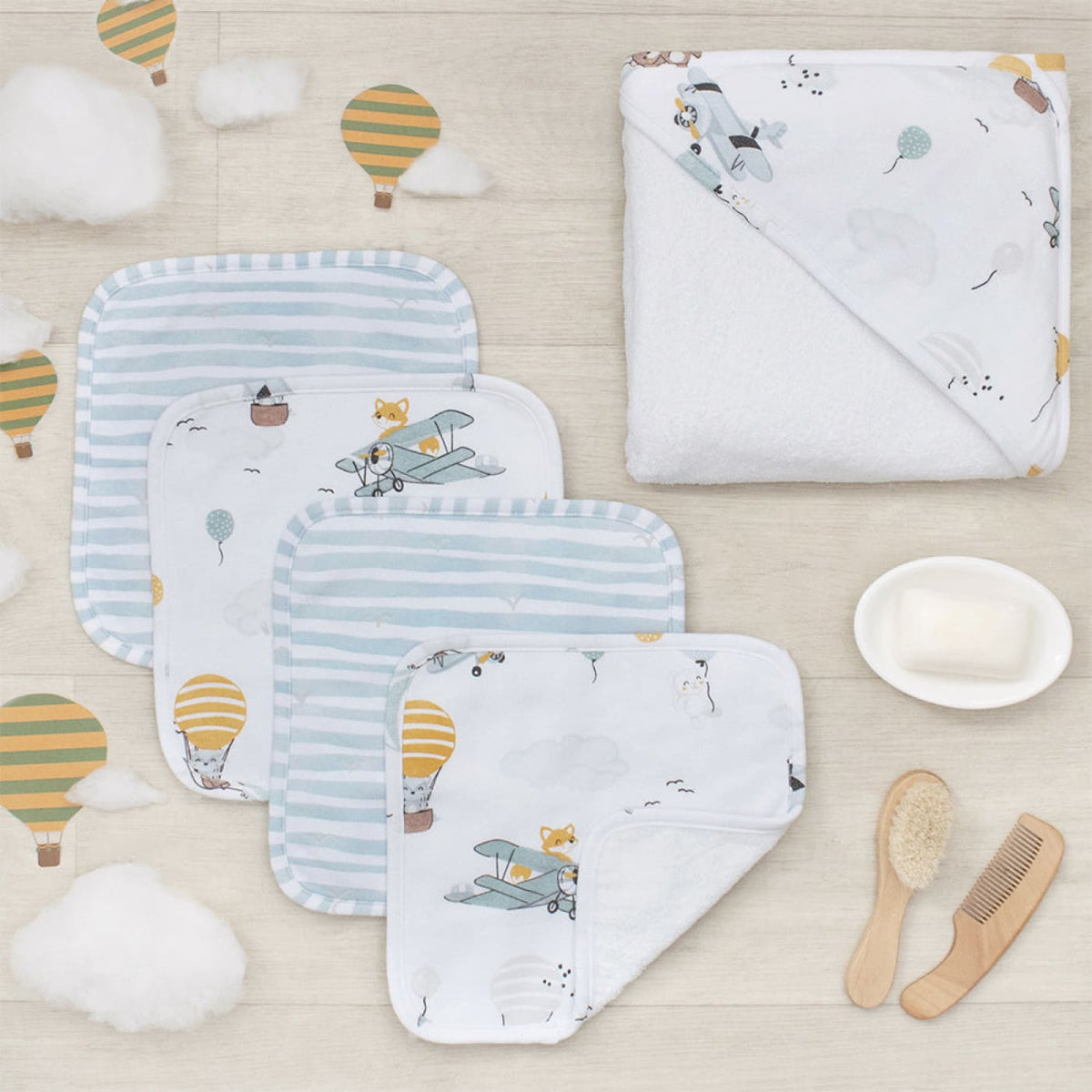 Living Textiles 5pc Bath Gift Set - Up Up &amp; Away - Up Up and Away - BATHTIME &amp; CHANGING - TOWELS/WASHERS