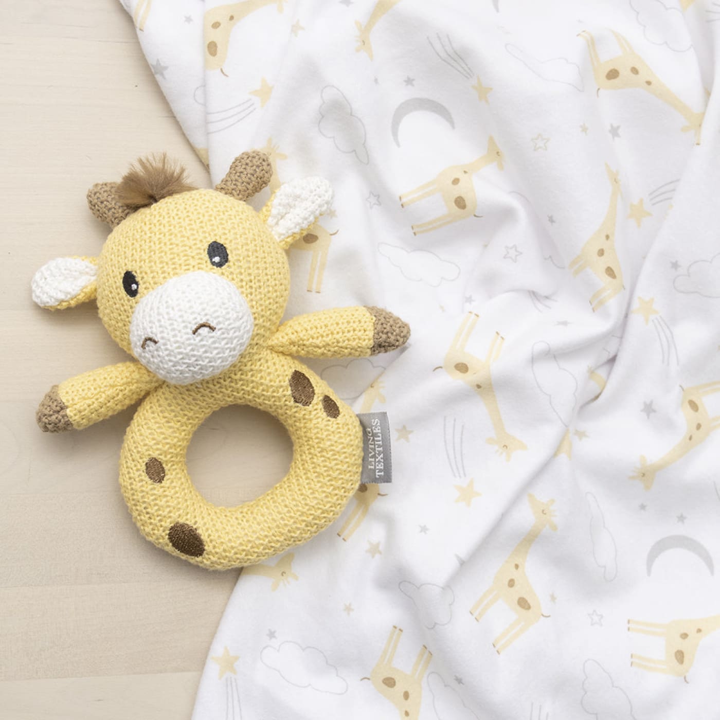 Living Textiles Jersey Swaddle & Ring Rattle Gift Set - Noah Giraffe - Noah Giraffe - GIFTS - SWADDLES/WRAPS SETS