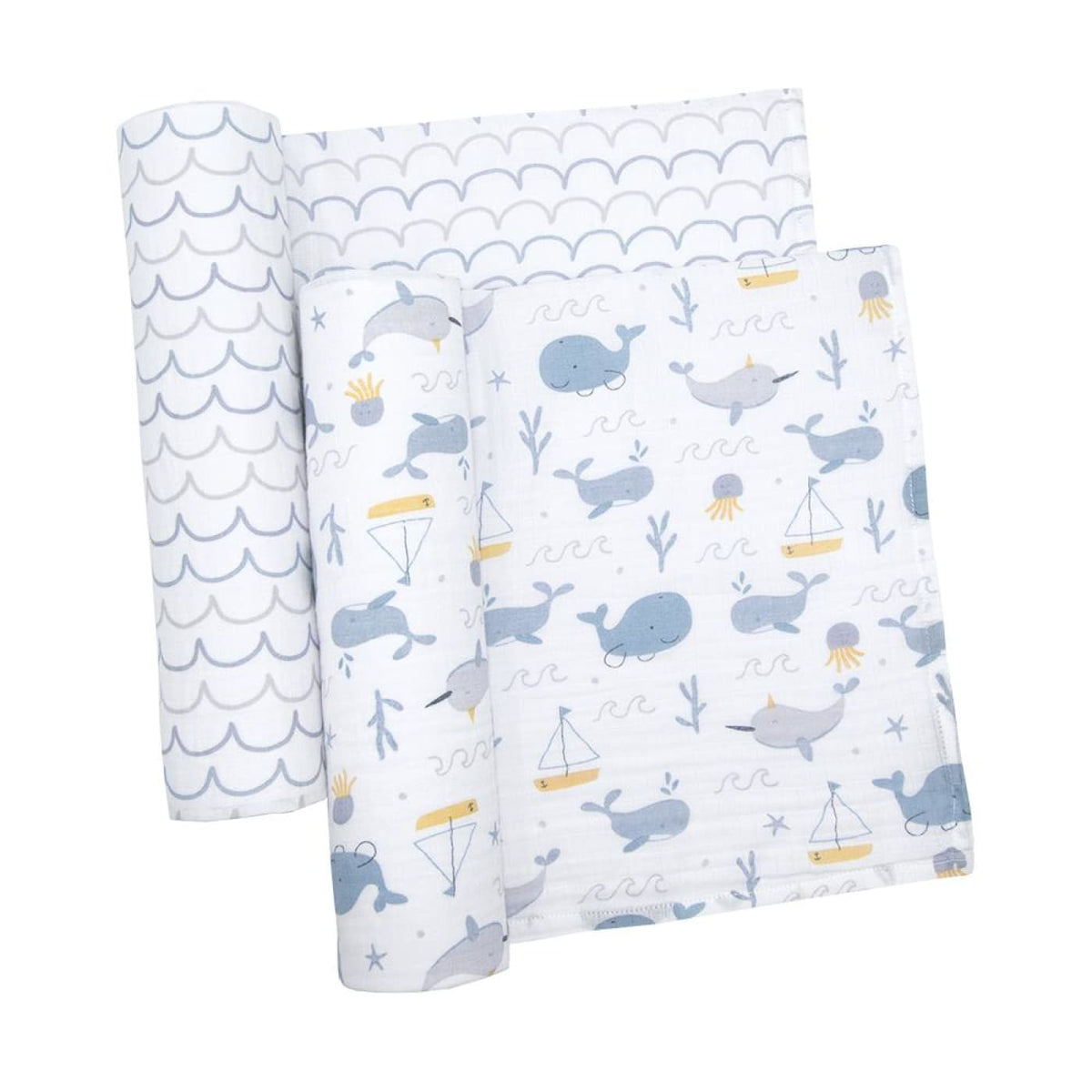 Living Textiles Little Dreamer 2pk Muslin Wraps - Whale of a Time - Whale of a time - NURSERY &amp; BEDTIME - SWADDLES/WRAPS