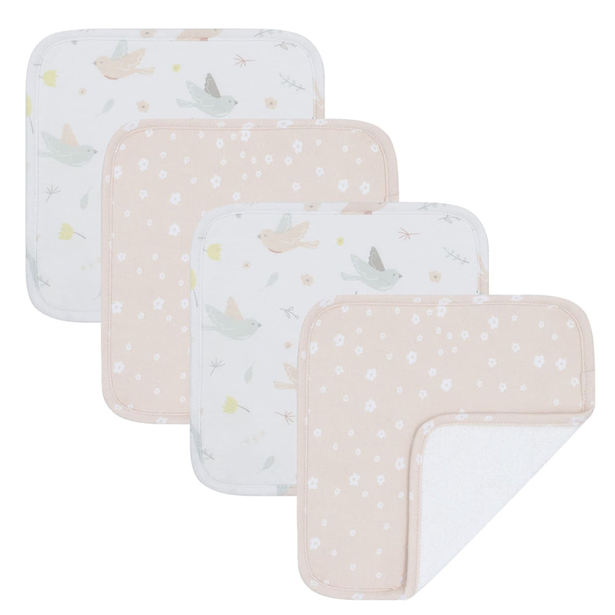 Living Textiles Wash Cloths 4 pack - Ava/Blush Floral - Ava/Blush Floral - BATHTIME &amp; CHANGING - TOWELS/WASHERS