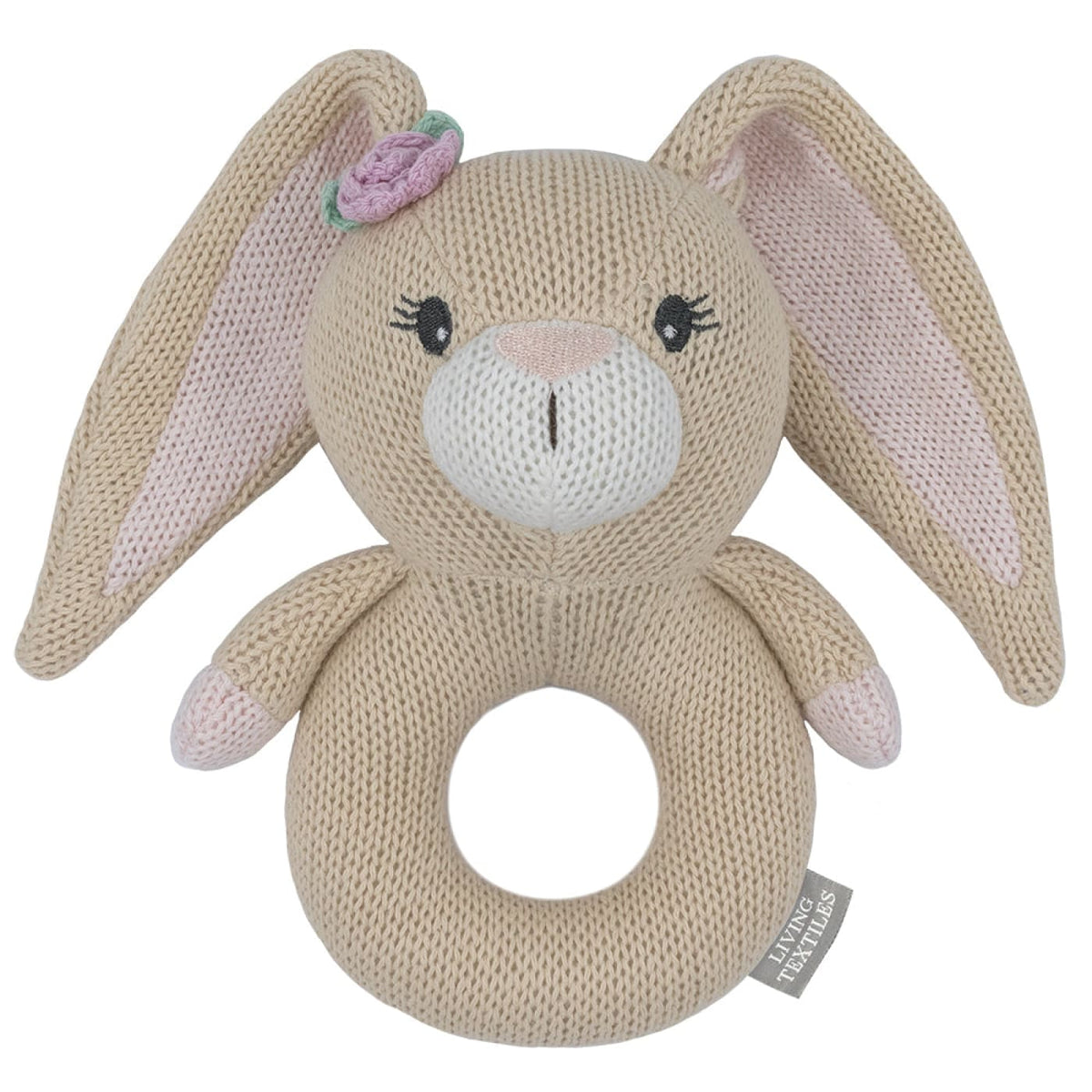 Living Textiles Whimsical Knitted Ring Rattle - Amelia Bunny - Amelia Bunny - TOYS &amp; PLAY - BLANKIES/COMFORTERS/RATTLES