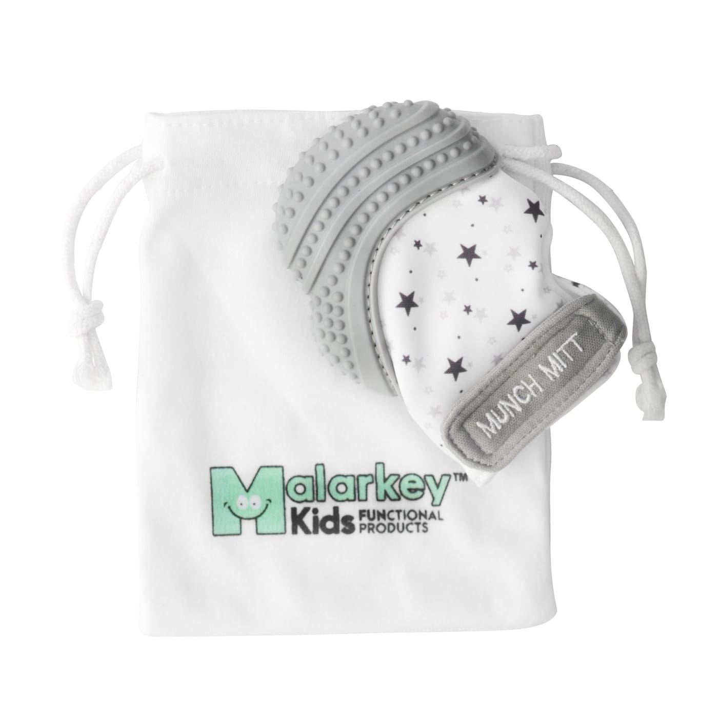 Malarkey Kids Munch Mitt Teething Mitten - Grey Stars - NURSING & FEEDING - TEETHERS/TEETHING JEWELLERY