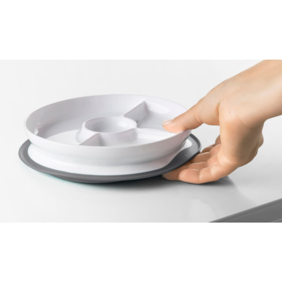 Oxo Tot Stick &amp; Stay Suction Divided Plate - Grey - Grey - NURSING &amp; FEEDING - CUTLERY/PLATES/BOWLS/TOYS
