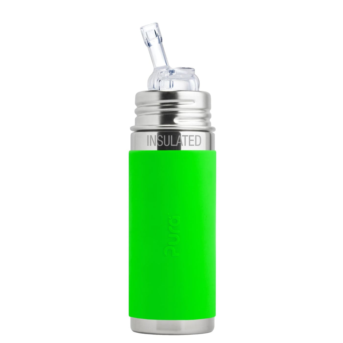Pura Kiki Insulated Straw Stainless Steel Bottle - Green Sleeve 260ML - 260ml / Green - NURSING &amp; FEEDING - ECO RANGE