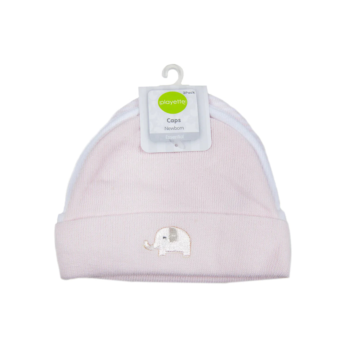 Playette Newborn Knitted Caps - Pink/White 3PK