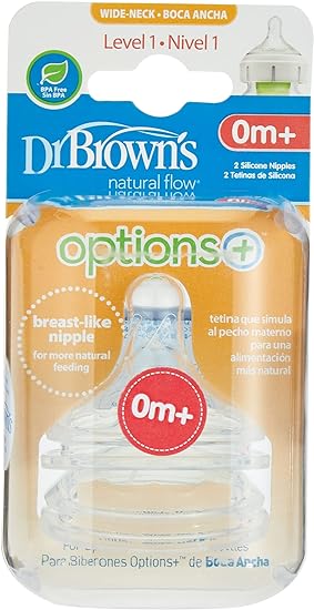 Dr Browns Wide Neck Silicone Options+ Teat Level 1 0m+ 2PK