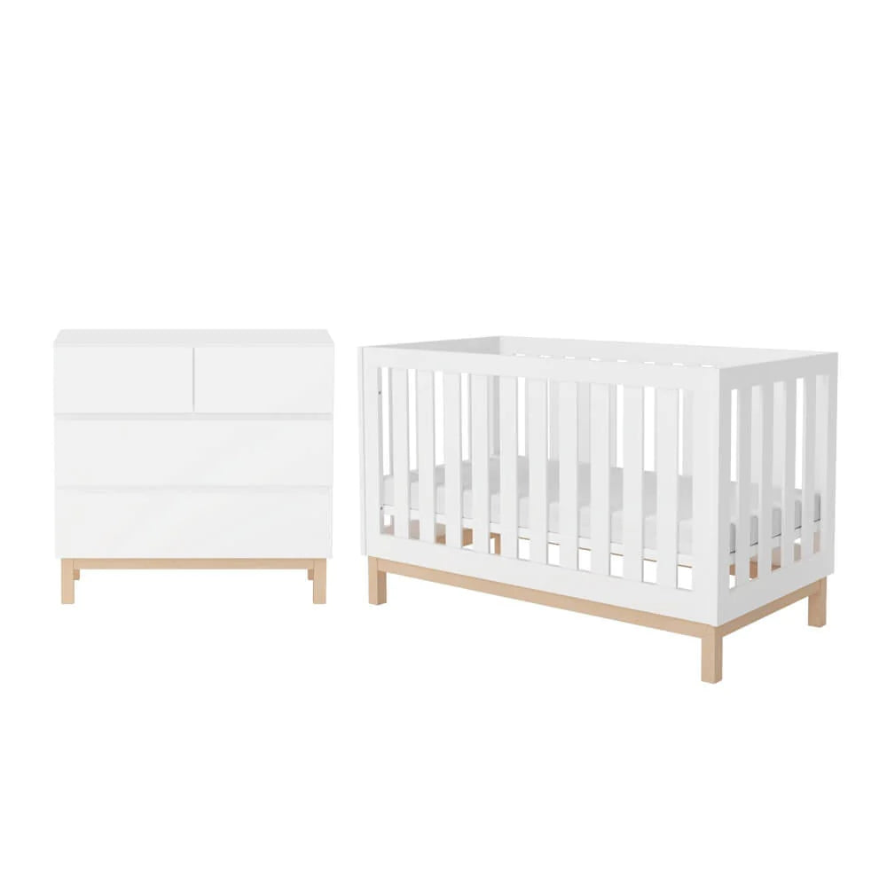 Babyrest Bailey Cot 120x60cm and Chest White Package - EX DEMO, FLOOR DISPLAY