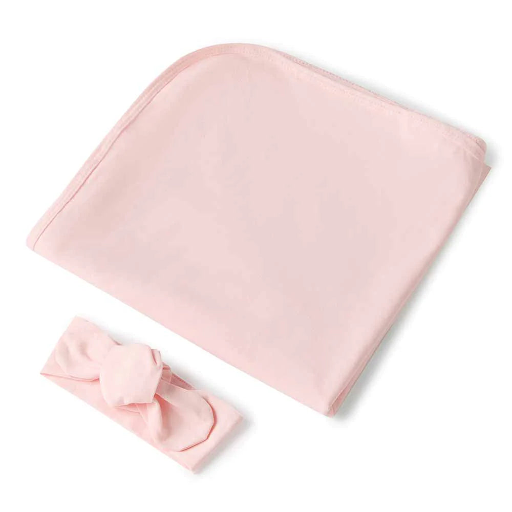 Snuggle Hunny Baby Jersey Wrap &amp; Topknot Set - Pink