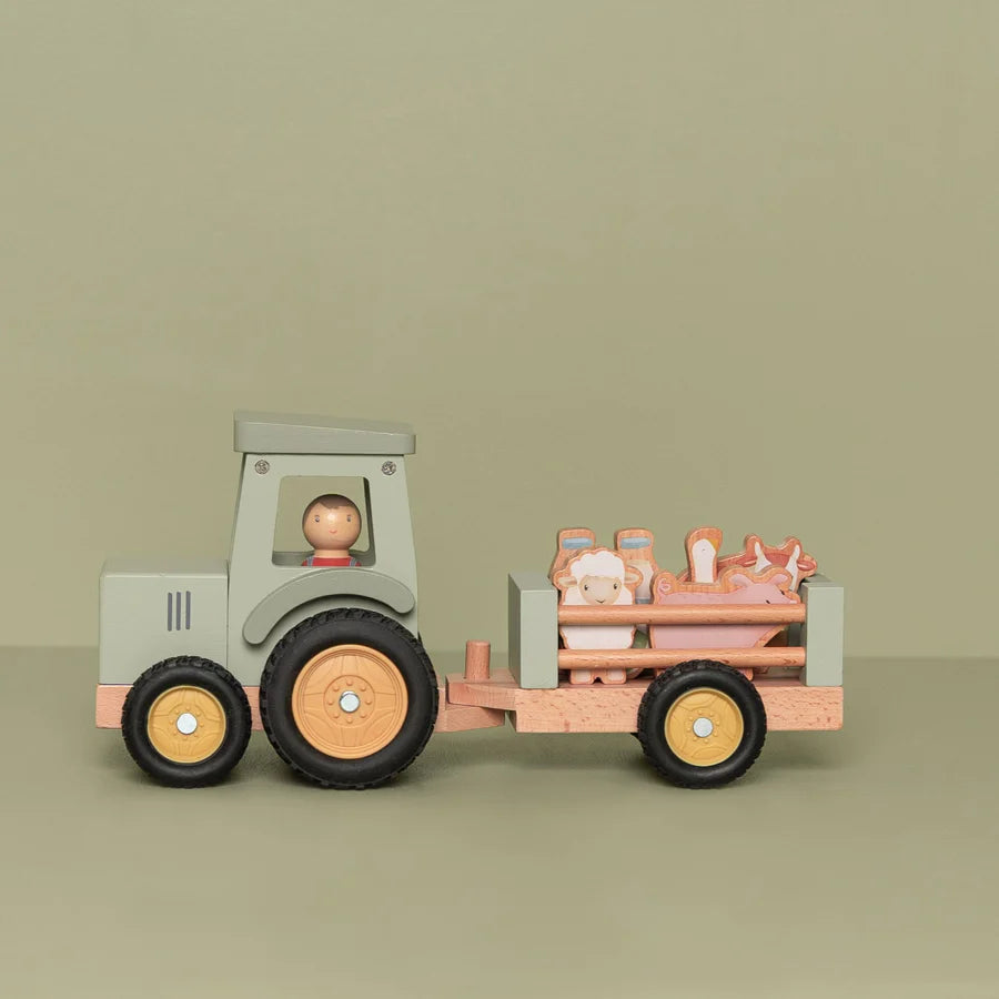 Little Dutch Little Farm Wooden Tractor With Trailer