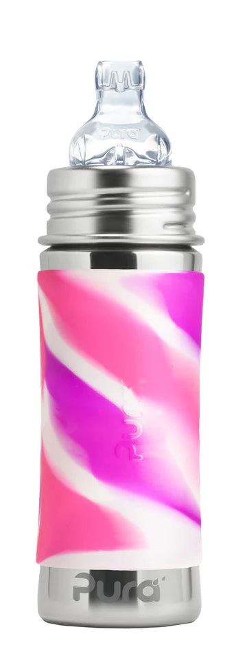 Pura Kiki 325ml Toddler Sippy Stainless Steel Bottle - Pink Swirl