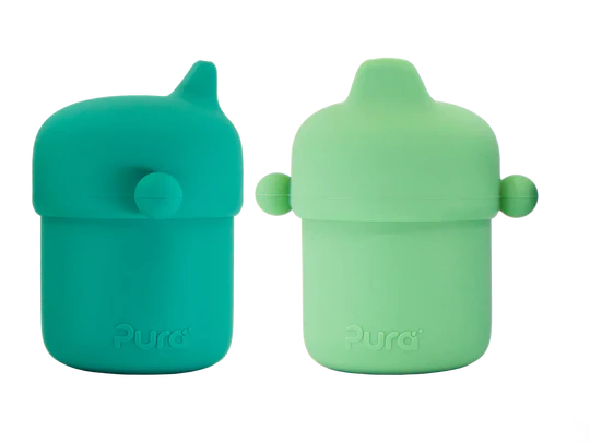 Pura my-my Silicone Sippy Cup Set of 2 - Mint &amp; Moss