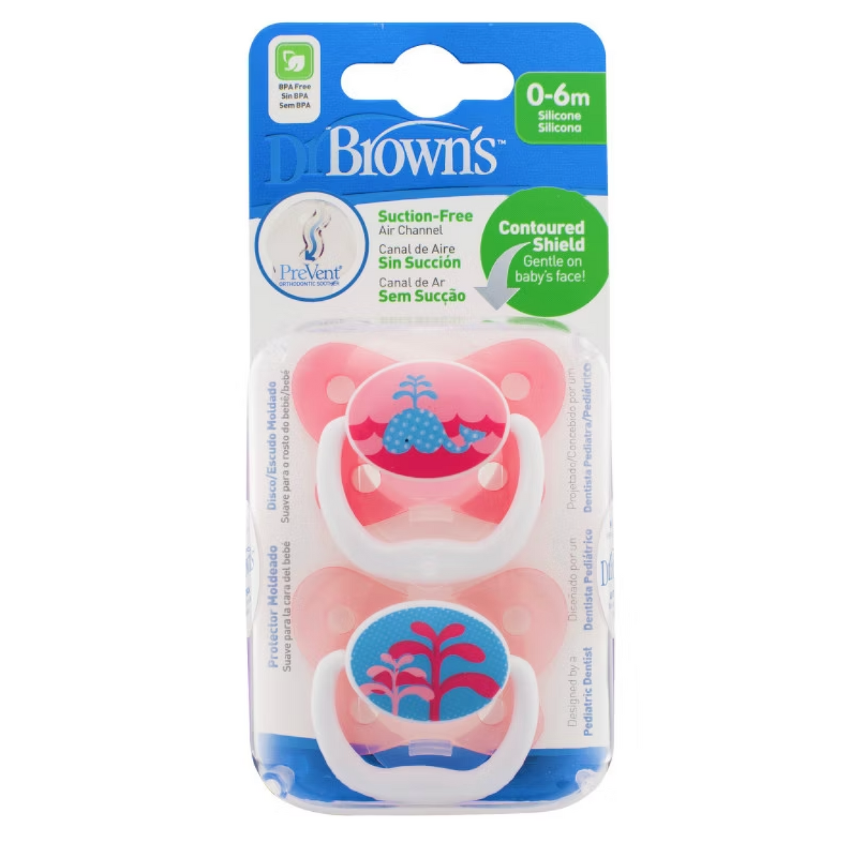 Dr Browns Prevent Contoured Pacifier 0-6m Pink Mixed