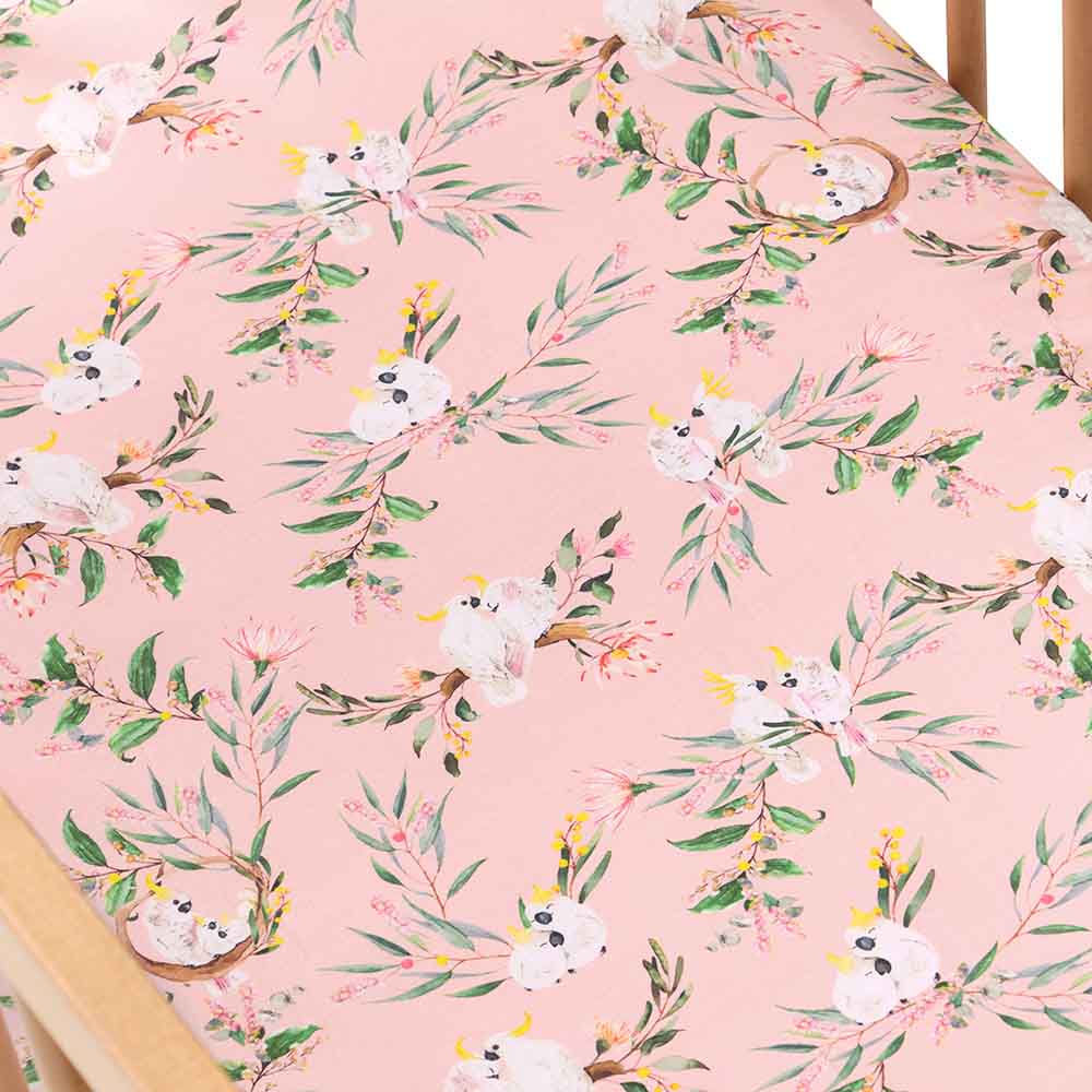 Snuggle Hunny Fitted Cot Sheet - Cockatoo