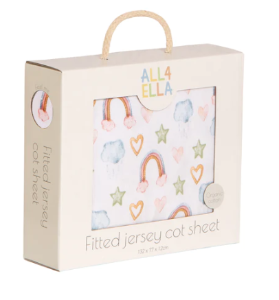 All4Ella Organic Fitted Jersey Cot Sheet - Rainbow Dreams