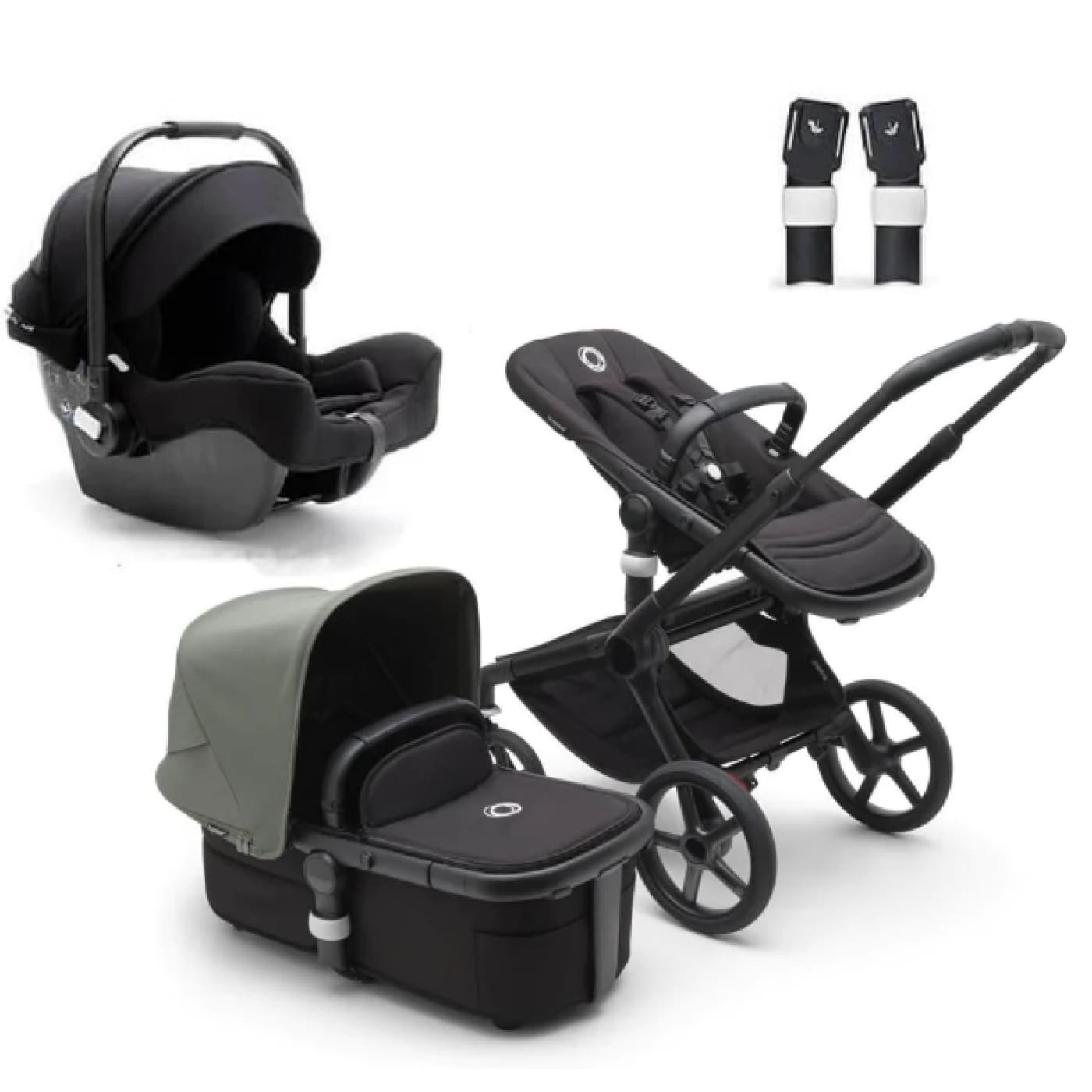 Bugaboo Fox 5 Pram Complete TRAVEL SYSTEM BUNDLE - Black/Forest Green-Forest Green - PRAMS & STROLLERS - PACKAGES