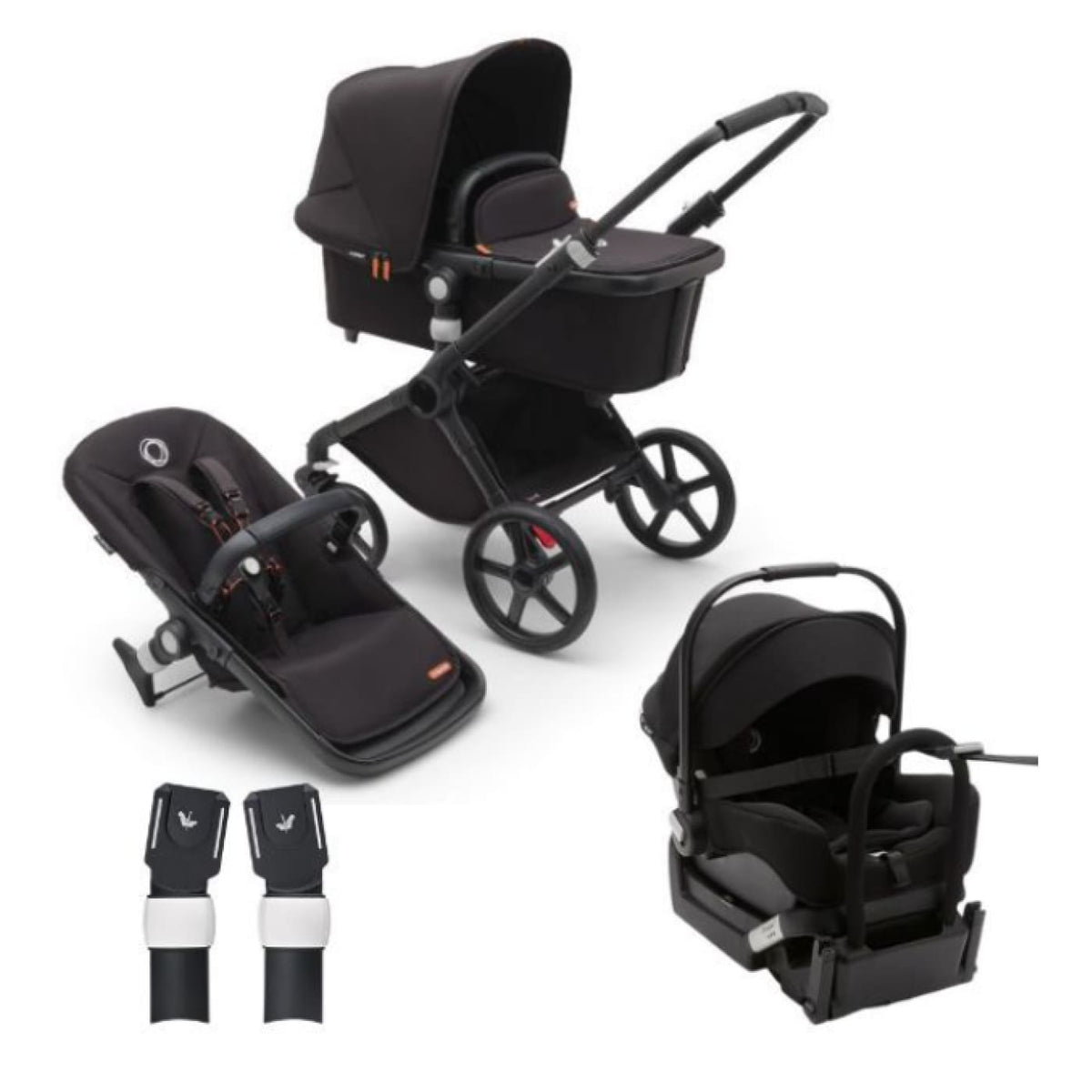 BUGABOO Fox Cub Pram Complete TRAVEL SYSTEM BUNDLE - Black/Midnight Black-Midnight Black - PRAMS &amp; STROLLERS - PACKAGES