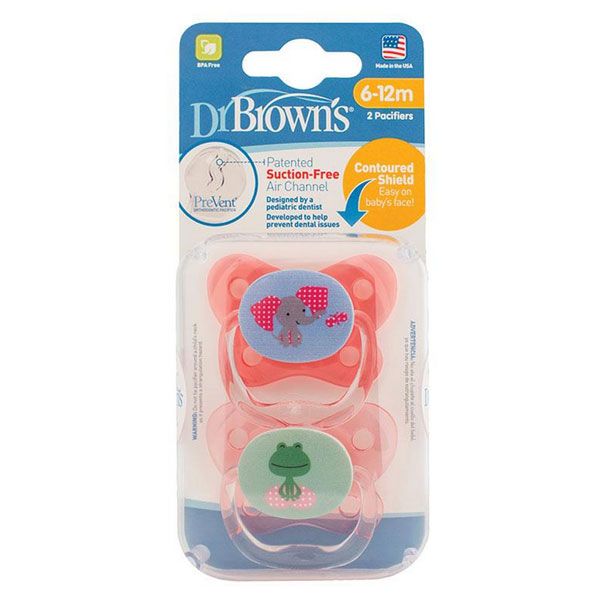 Dr Browns Prevent Contoured Pacifier 6-12m 2PK - Pink