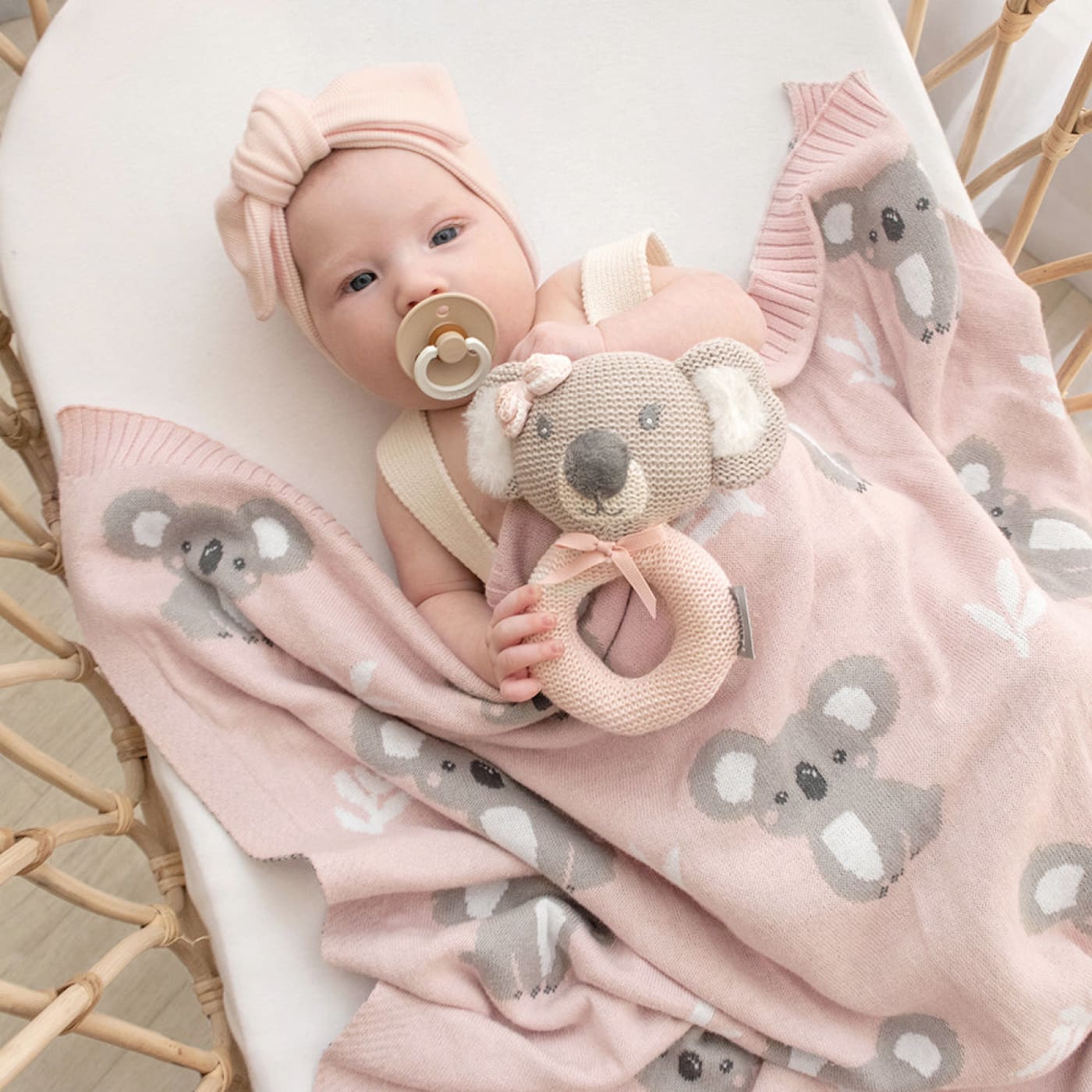 Living Textiles Australiana Baby Blanket - Koala/Blush - Koala/Blush - NURSERY & BEDTIME - BLANKETS