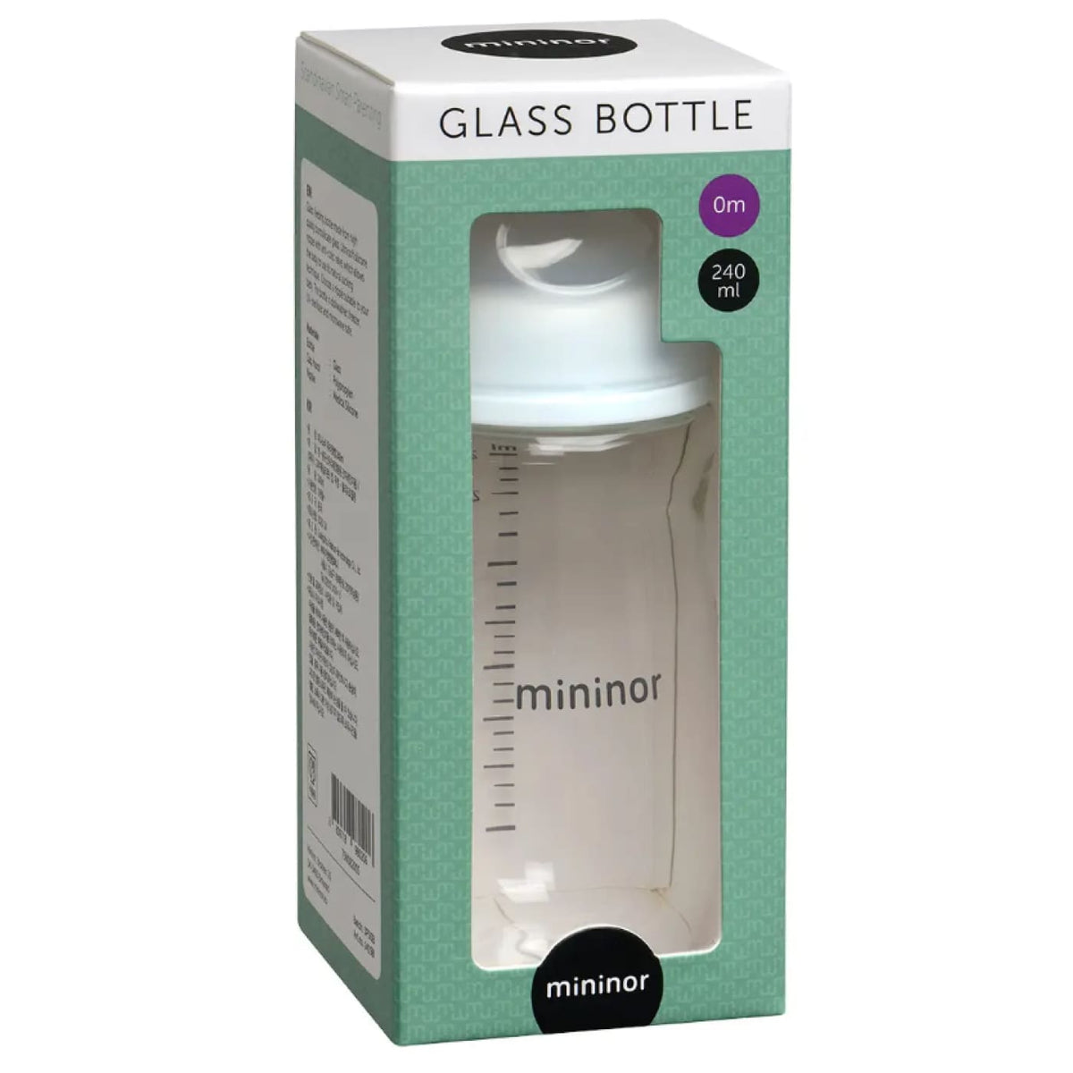 Mininor Glass Feeding Bottle - 0M/240ml - NURSING &amp; FEEDING - BOTTLES/TEATS