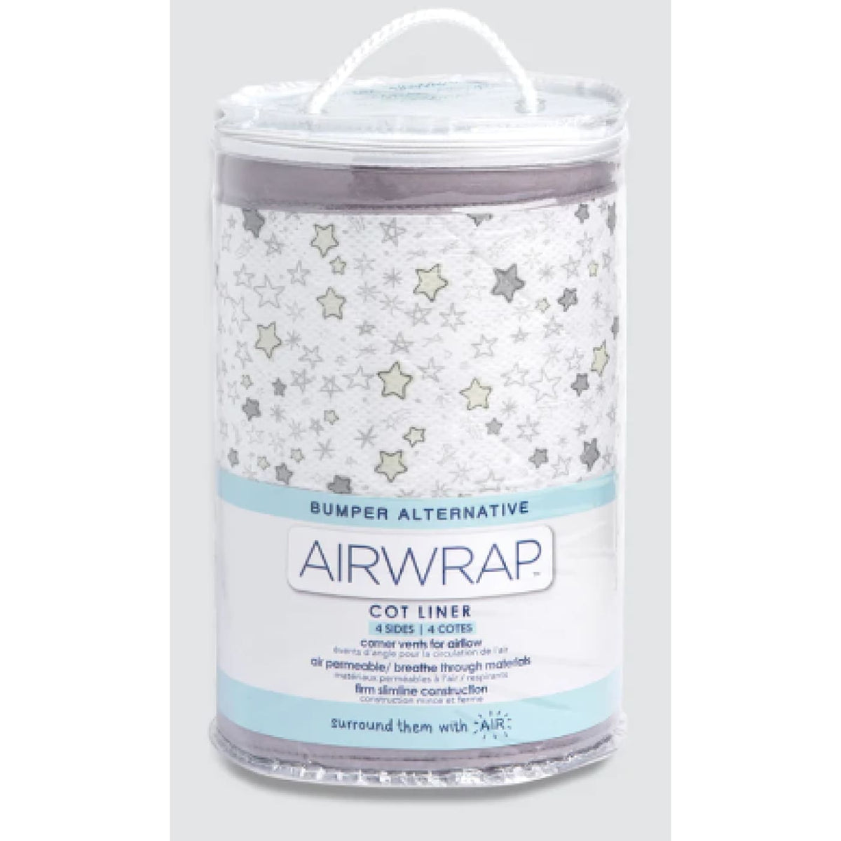 Airwrap Cot Liner Muslin 4 Sides - Starry Night Grey - Grey - NURSERY &amp; BEDTIME - COT BUMPERS