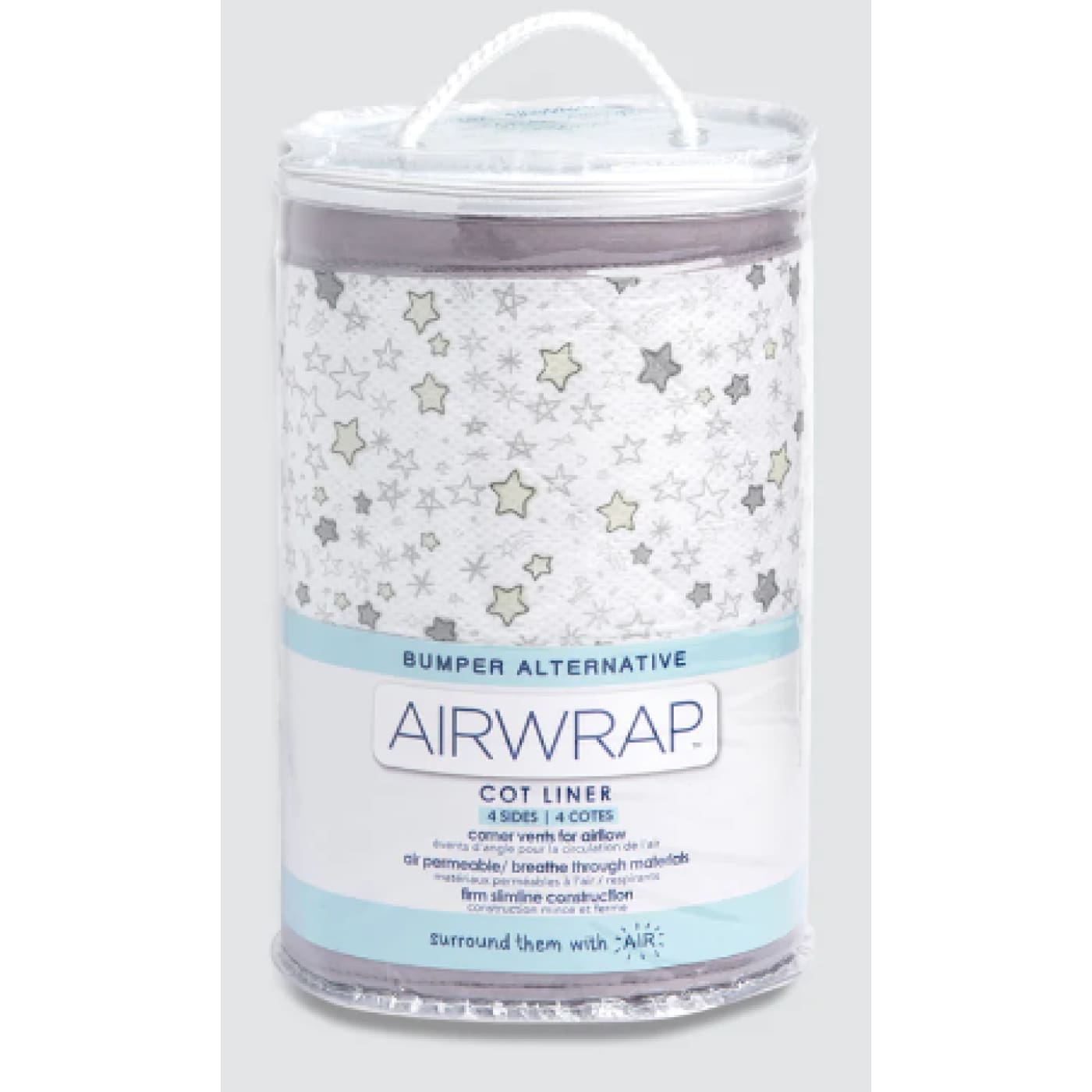 Airwrap Cot Liner Muslin 4 Sides - Starry Night Grey - Grey - NURSERY & BEDTIME - COT BUMPERS