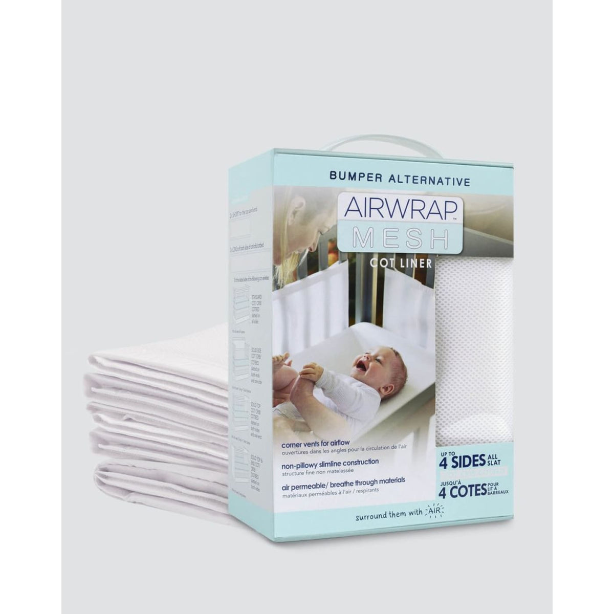 Airwrap Mesh Cot Liner 4 Sides - White - White - NURSERY &amp; BEDTIME - COT BUMPERS
