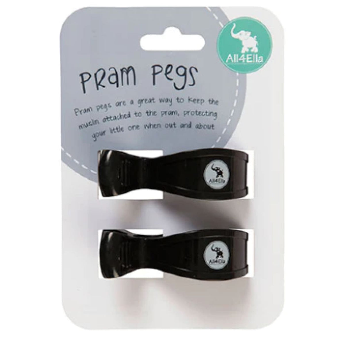 All4Ella 2pk Pram Pegs - Black - Black - PRAMS &amp; STROLLERS - PRAM HOOKS/PEGS