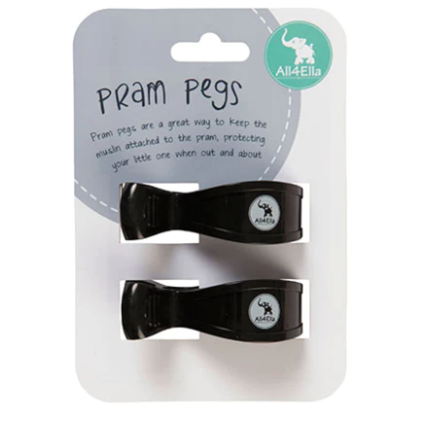 All4Ella 2pk Pram Pegs - Black - Black - PRAMS & STROLLERS - PRAM HOOKS/PEGS