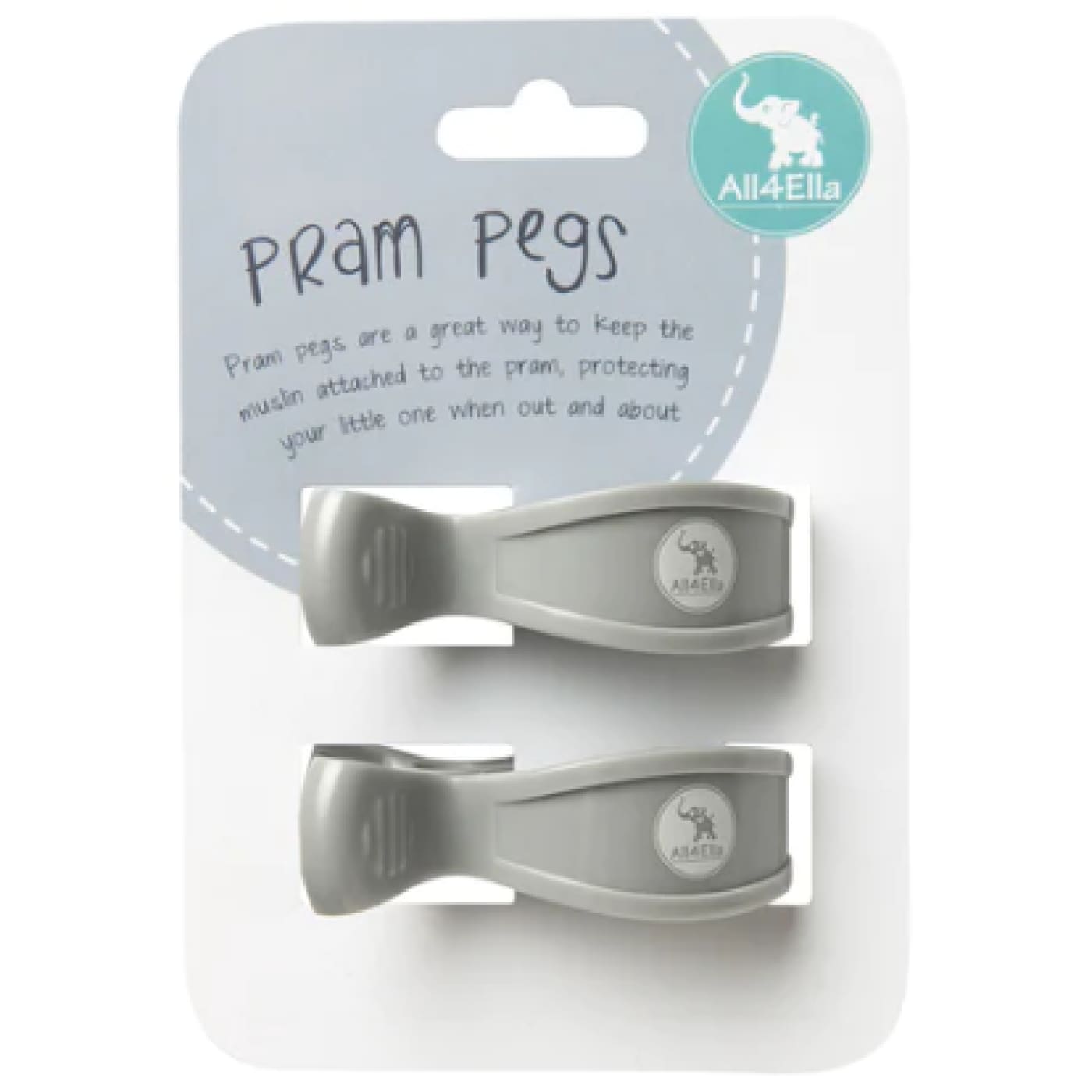 All4Ella 2pk Pram Pegs - Grey - Grey - PRAMS & STROLLERS - PRAM HOOKS/PEGS