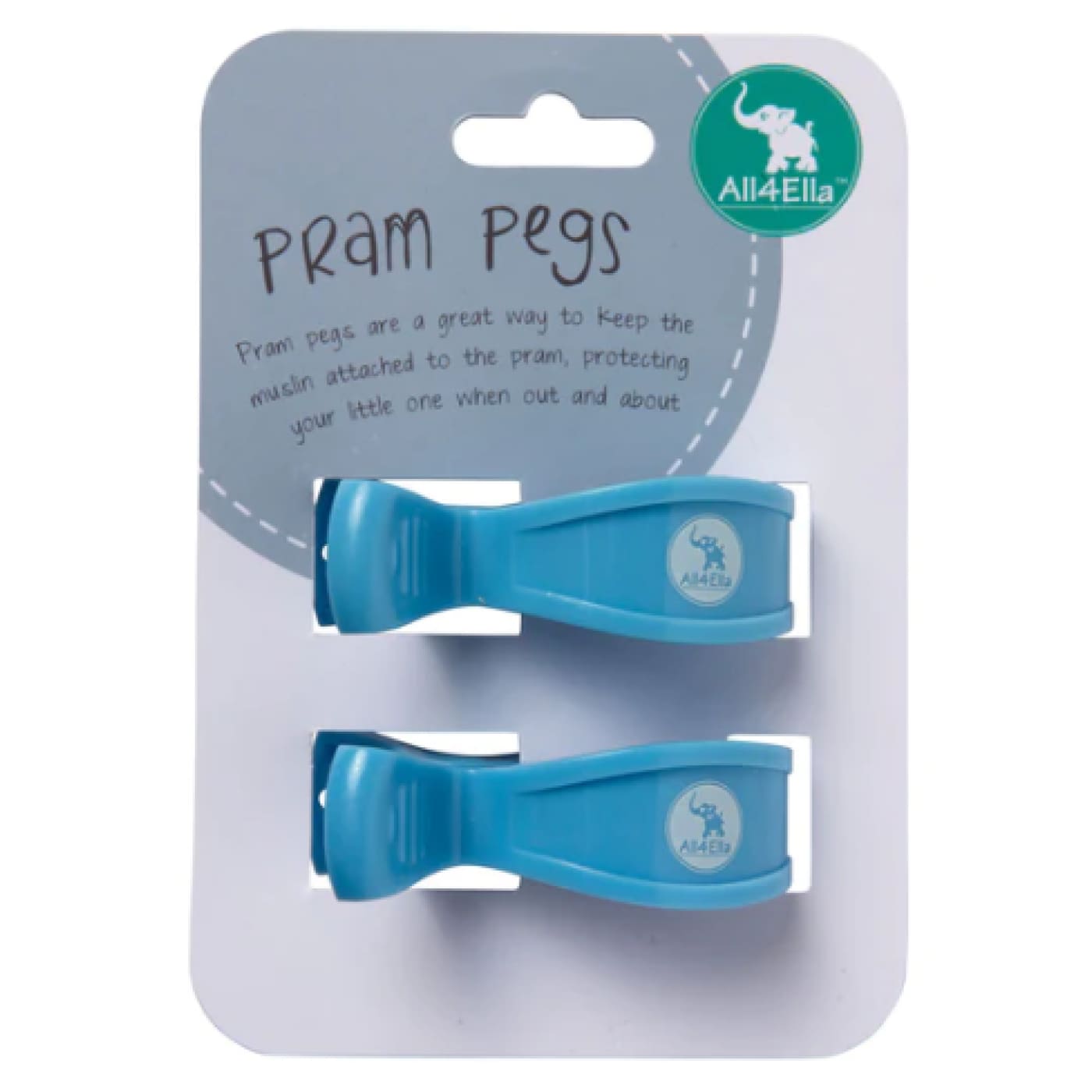 All4Ella 2pk Pram Pegs - Pastel Blue - Pastel Blue - PRAMS & STROLLERS - PRAM HOOKS/PEGS