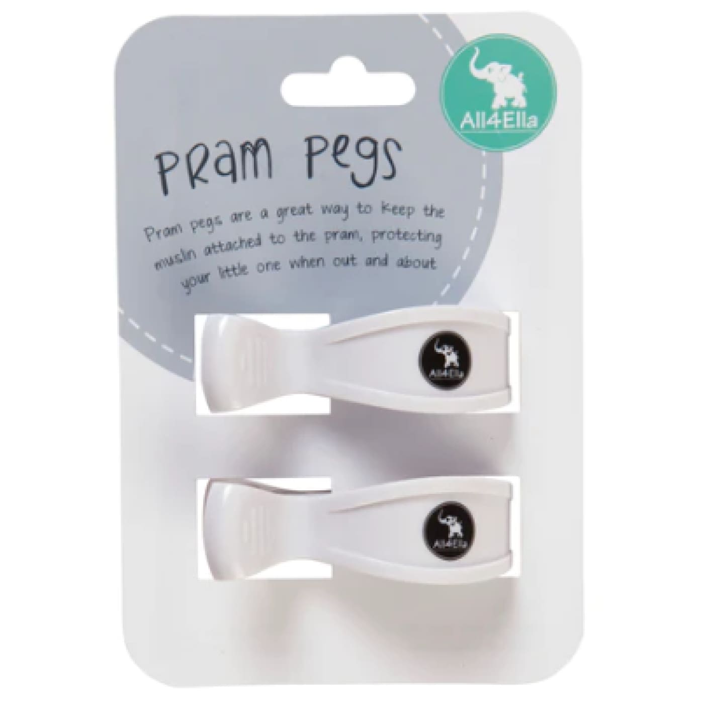 All4Ella 2pk Pram Pegs - White 2PK - White - PRAMS & STROLLERS - PRAM HOOKS/PEGS