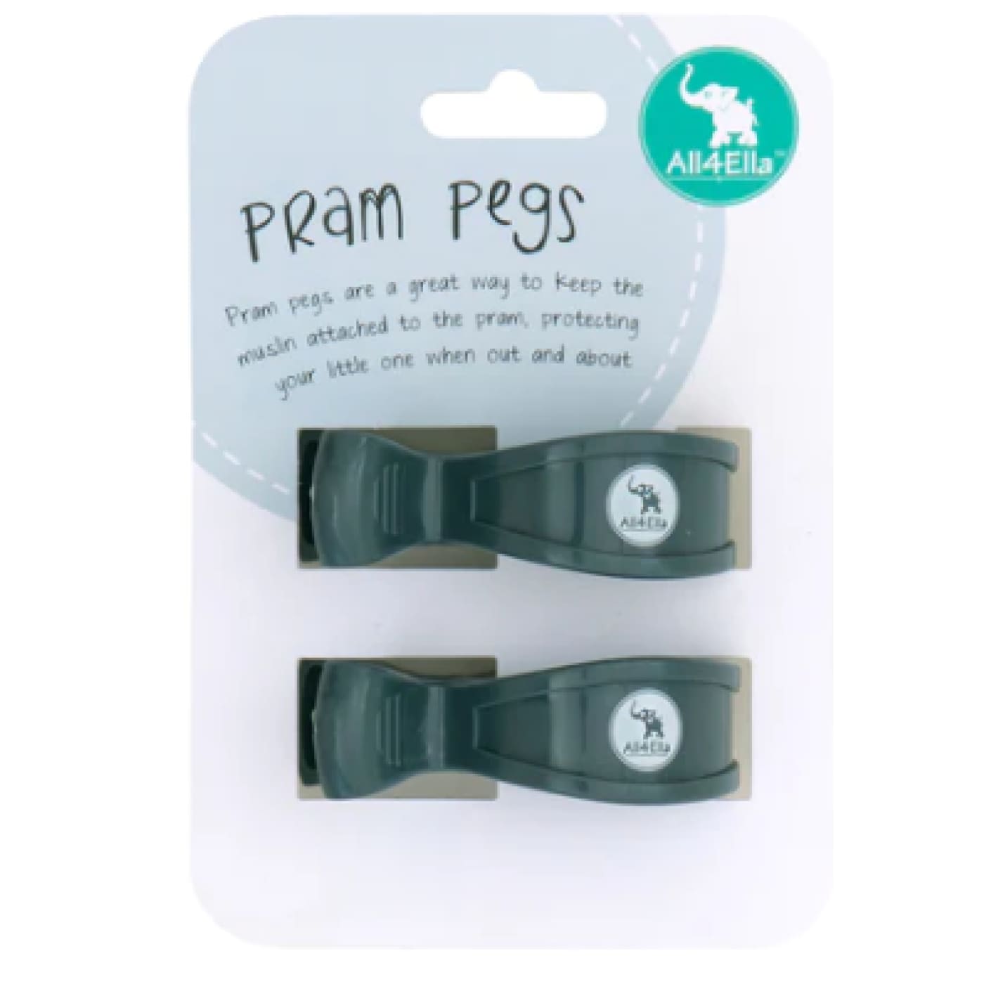 All4Ella Pram Pegs 2 Pack - Charcoal - Charcoal - PRAMS & STROLLERS - PRAM HOOKS/PEGS