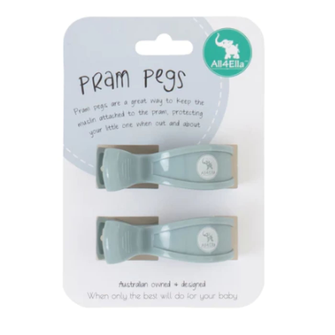 All4Ella Pram Pegs 2 Pack - Steel Blue - Steel Blue - PRAMS & STROLLERS - PRAM HOOKS/PEGS