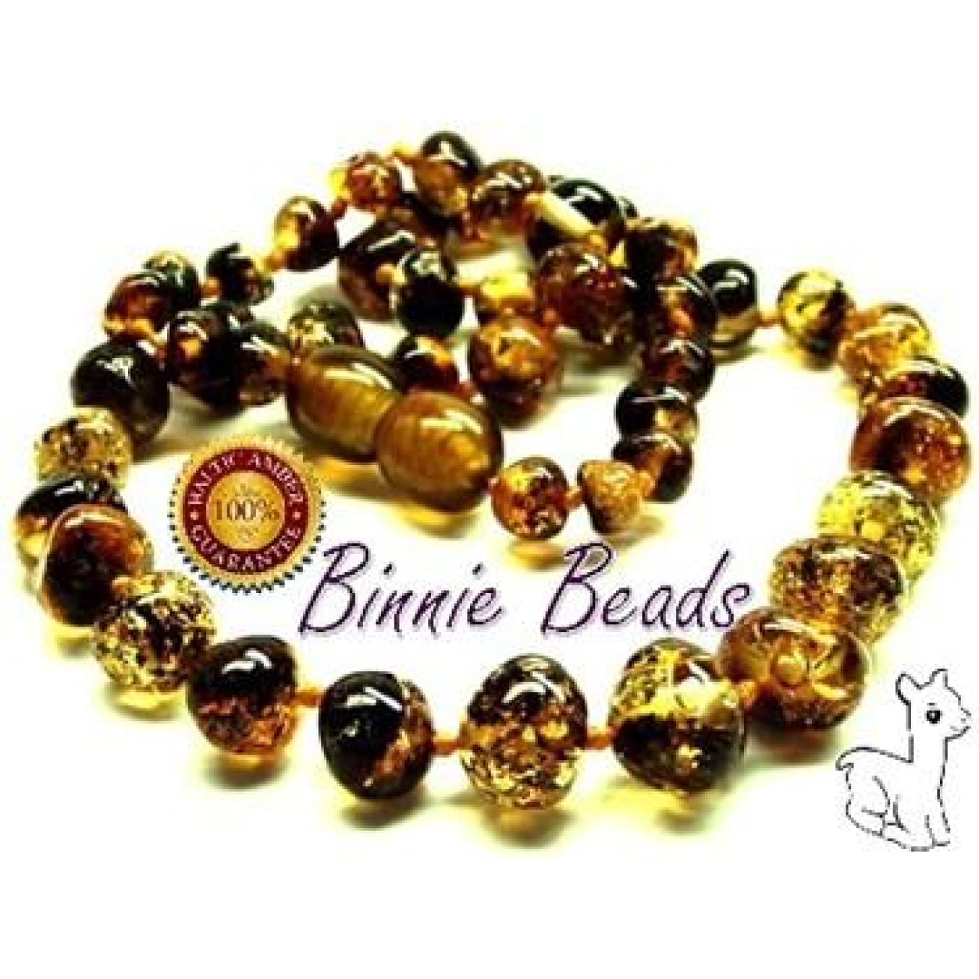 Binnie Baltic Amber Teething Baby Necklace - Black/Green 32CM - NURSING & FEEDING - TEETHERS/TEETHING JEWELLERY