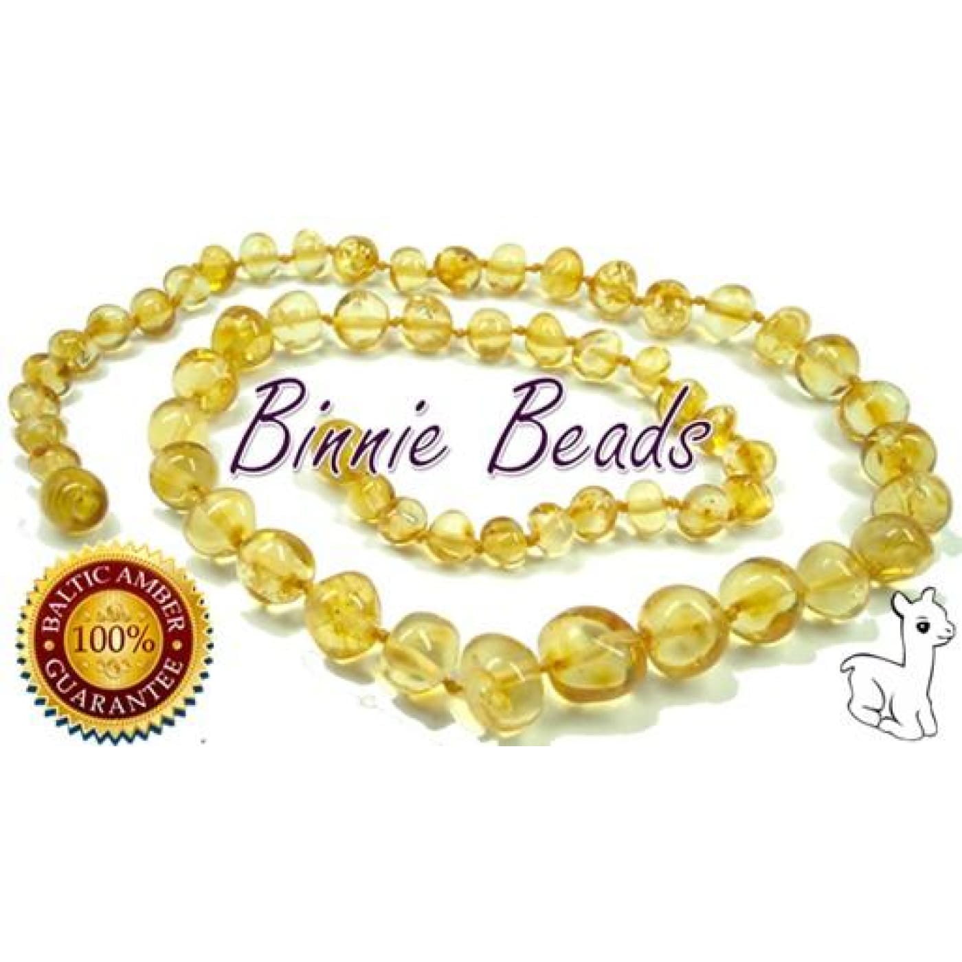 Binnie Baltic Amber Teething Baby Necklace - Lemon 32CM - NURSING & FEEDING - TEETHERS/TEETHING JEWELLERY