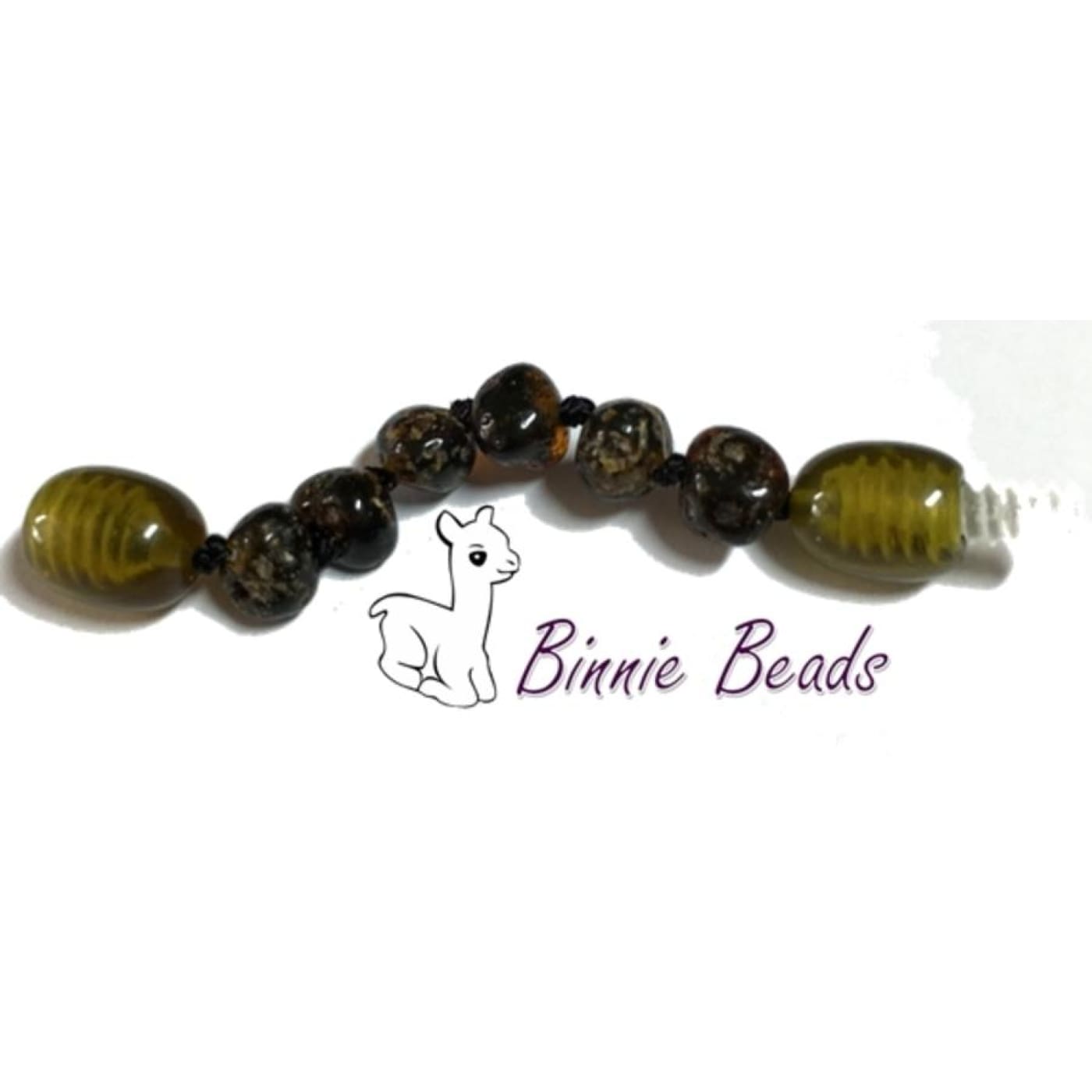 Binnie Baltic Amber Teething Extension - Black/Green 5CM - NURSING & FEEDING - TEETHERS/TEETHING JEWELLERY