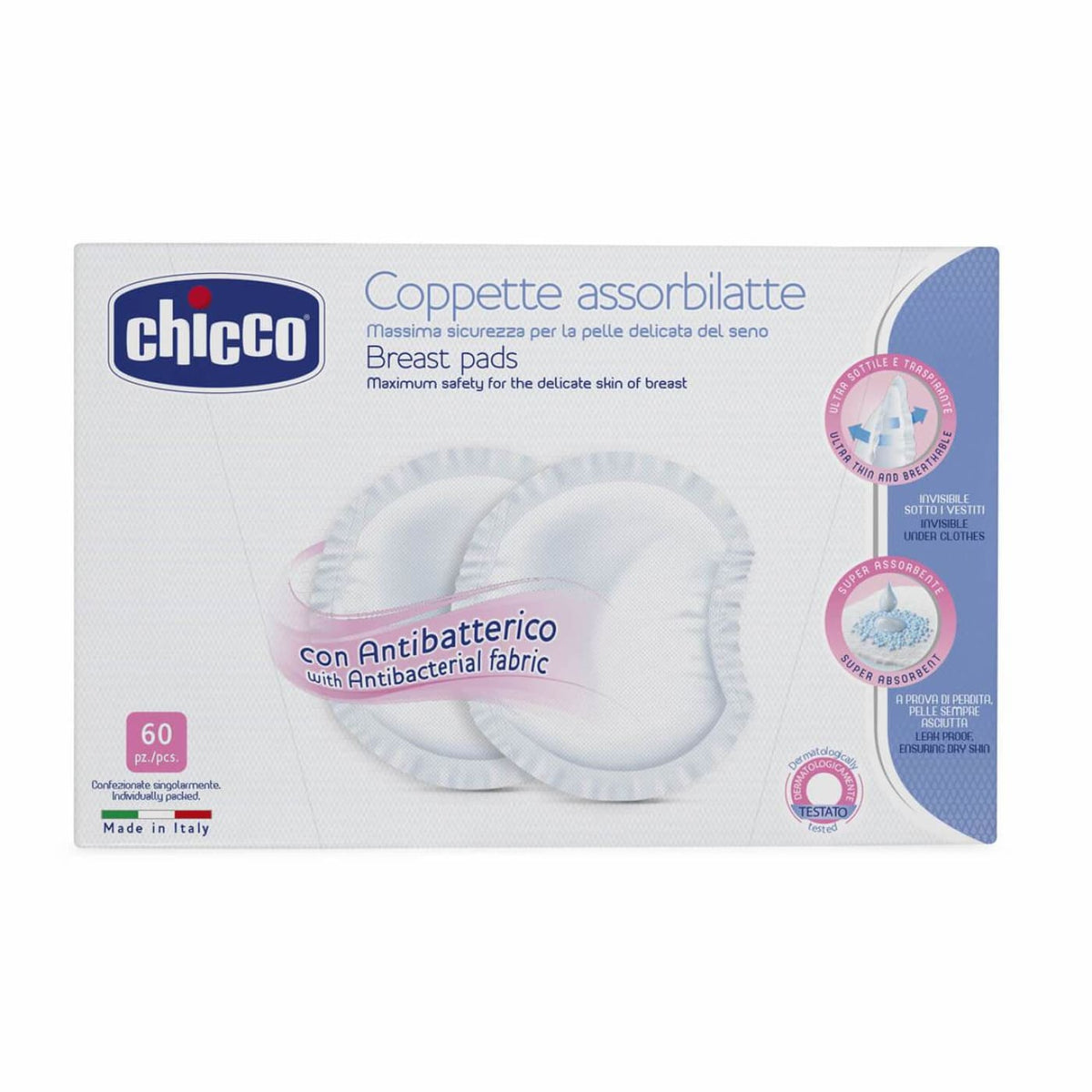 Chicco Antibacterial Breast Pads 60pk - NURSING &amp; FEEDING - BREAST FEEDING AIDS/STORAGE