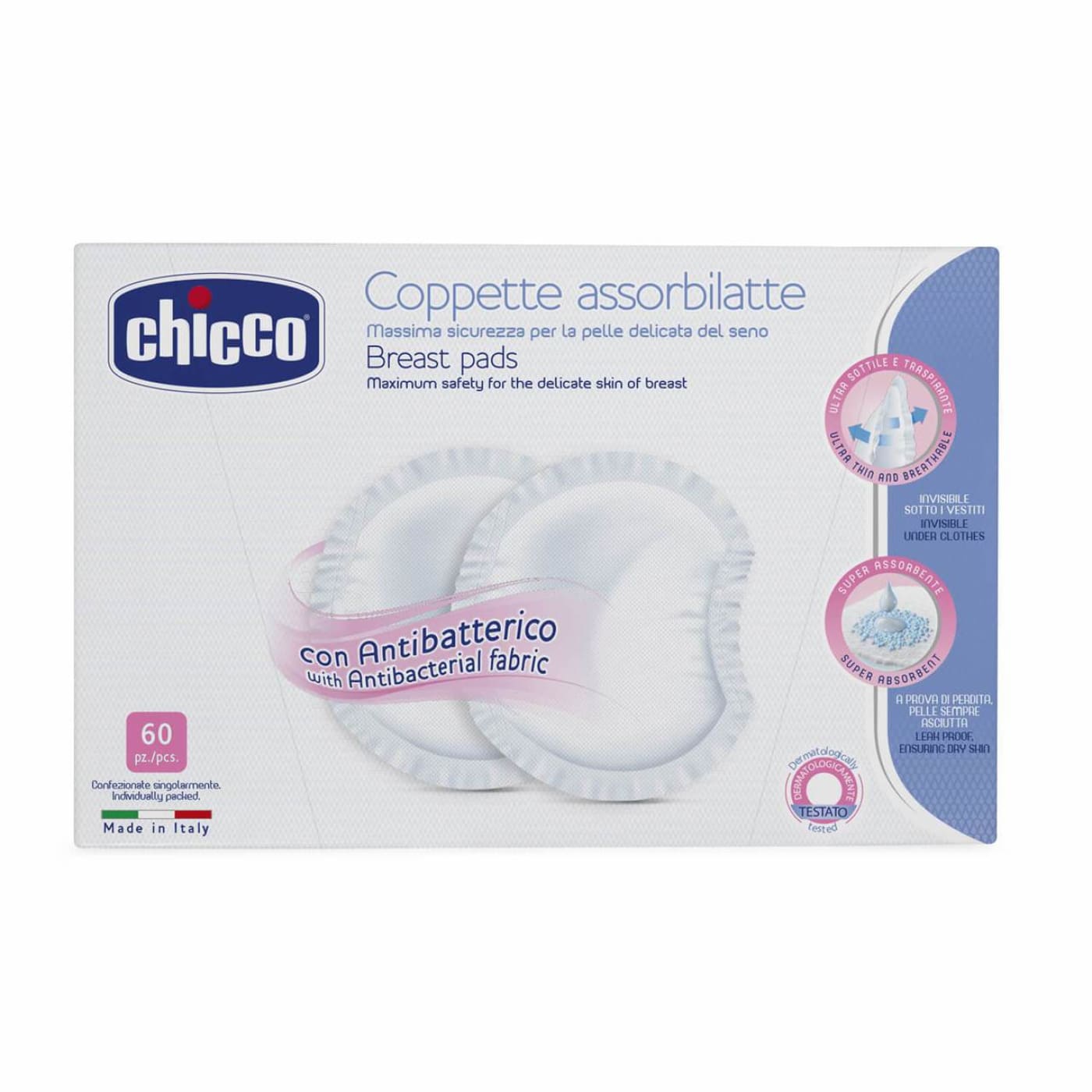 Chicco Antibacterial Breast Pads 60pk - NURSING & FEEDING - BREAST FEEDING AIDS/STORAGE