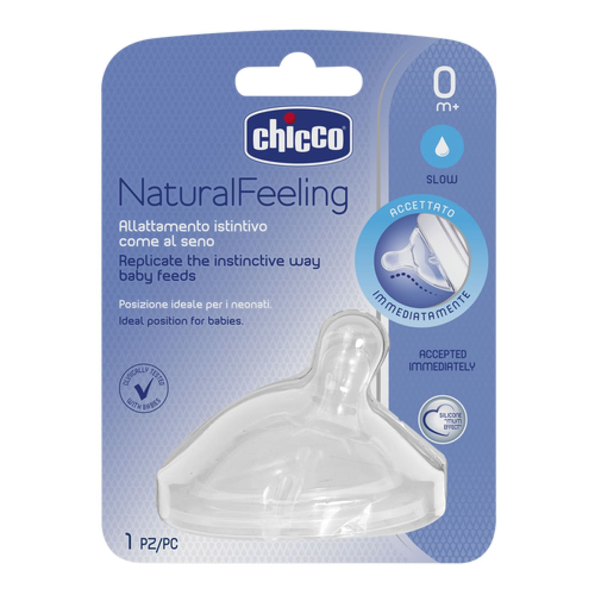 Chicco Natural Feeling Silicone Teat 0M+ - Regular Flow - NURSING &amp; FEEDING - BOTTLE ACCESSORIES