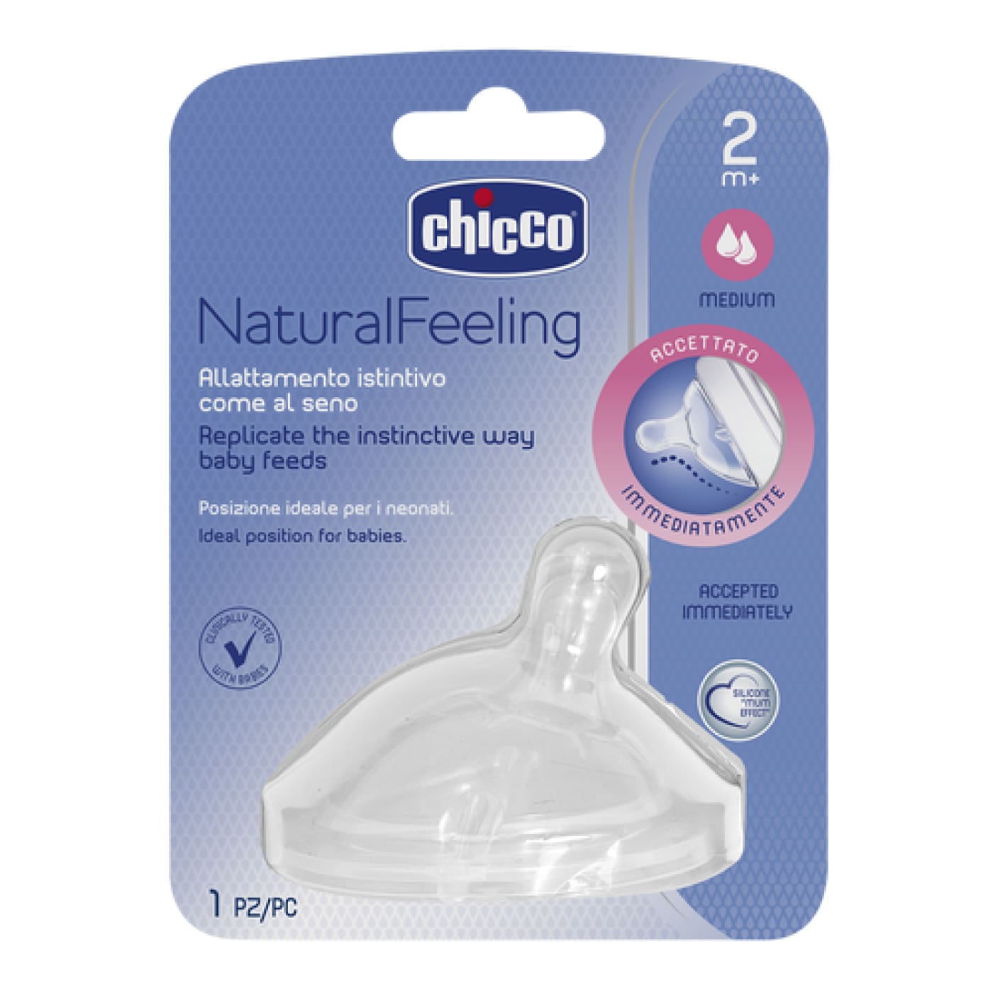 Chicco Natural Feeling Silicone Teat 2M+ - Medium Flow - NURSING & FEEDING - BOTTLE ACCESSORIES