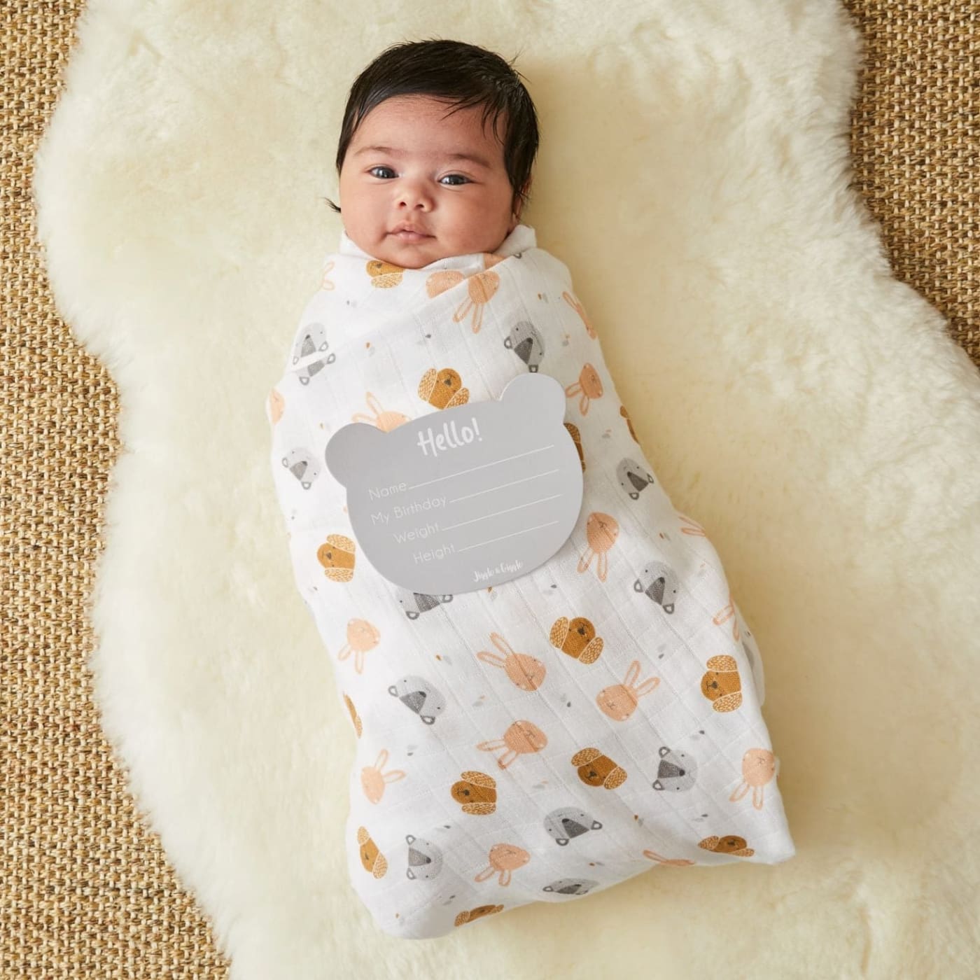 Jiggle & Giggle Cotton Muslin Blanket and Baby Milestone Photo Cards Set - Animal Faces - Animal Faces - NURSERY & BEDTIME - SWADDLES/WRAPS