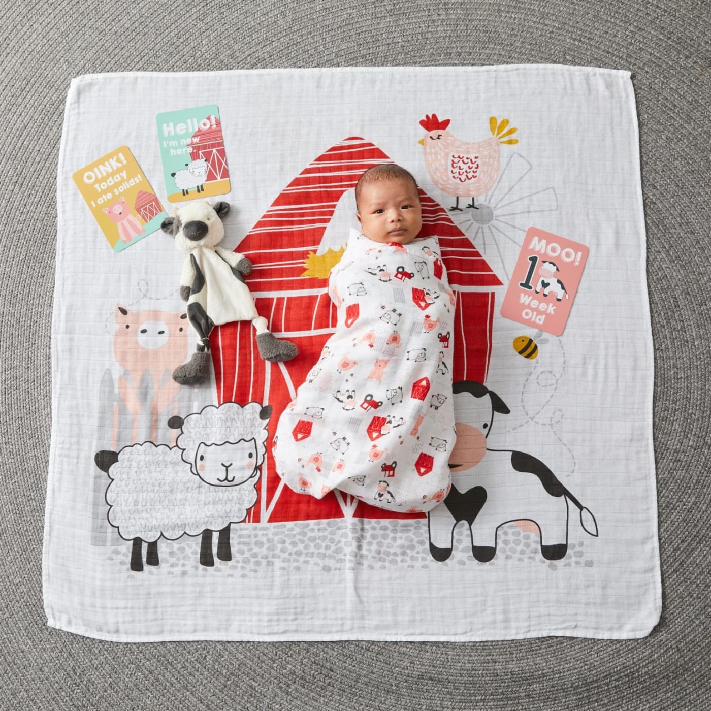 Jiggle & Giggle Milestone Cotton Muslin & Baby Photo Cards - Farm Animals - Farm Animals - GIFTWARE - MILESTONE BLOCKS/CARDS