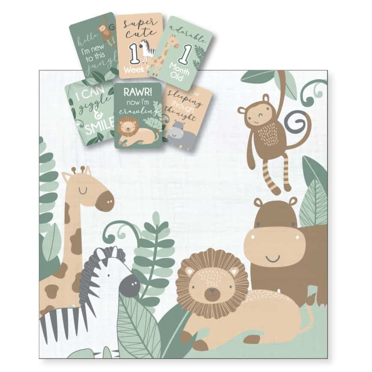 Jiggle &amp; Giggle Milestone Cotton Muslin &amp; Baby Photo Cards - Safari - Safari - GIFTWARE - MILESTONE BLOCKS/CARDS