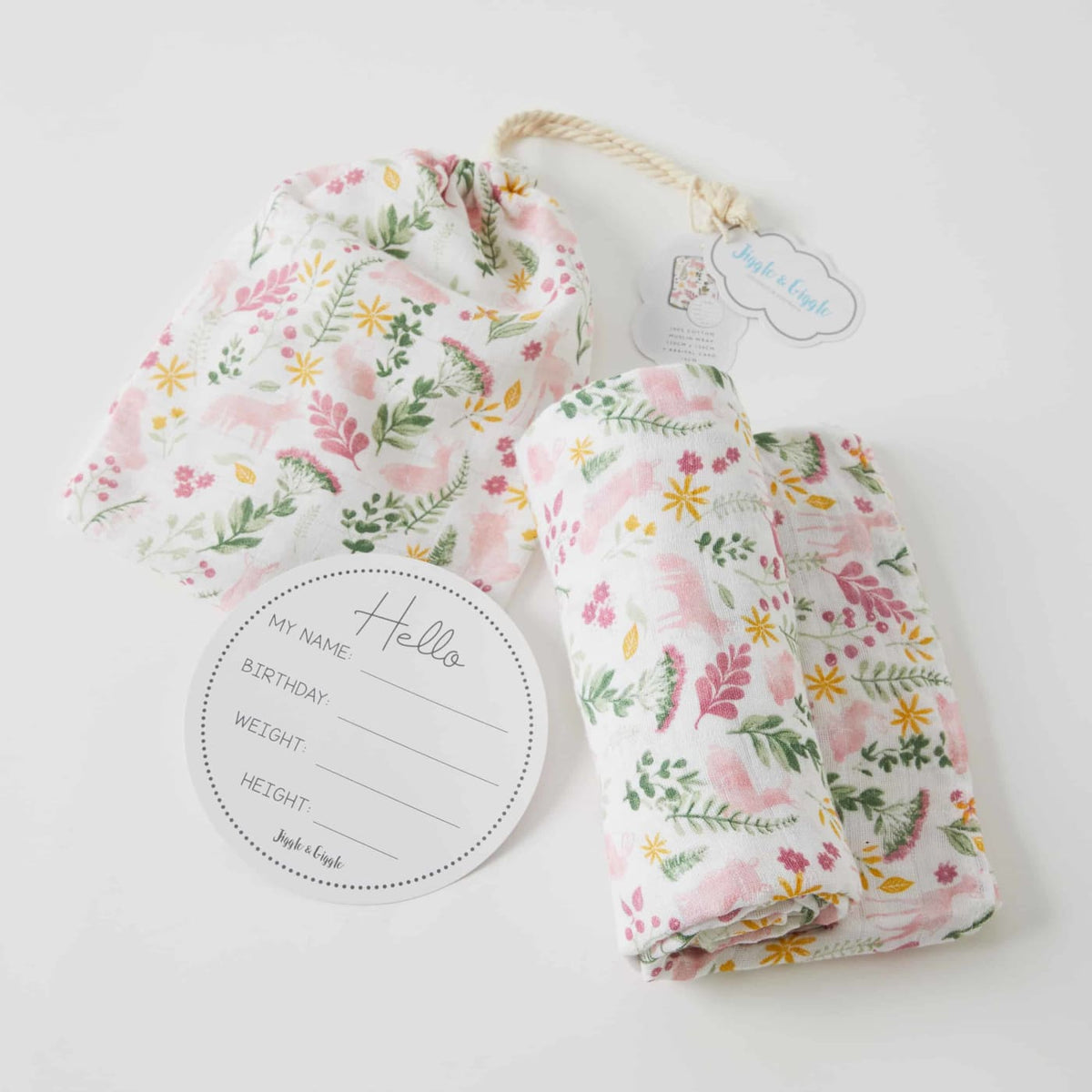 Jiggle &amp; Giggle Muslin Wrap and Arrival Card - Earth Spirit - Earth Spirit - NURSERY &amp; BEDTIME - SWADDLES/WRAPS