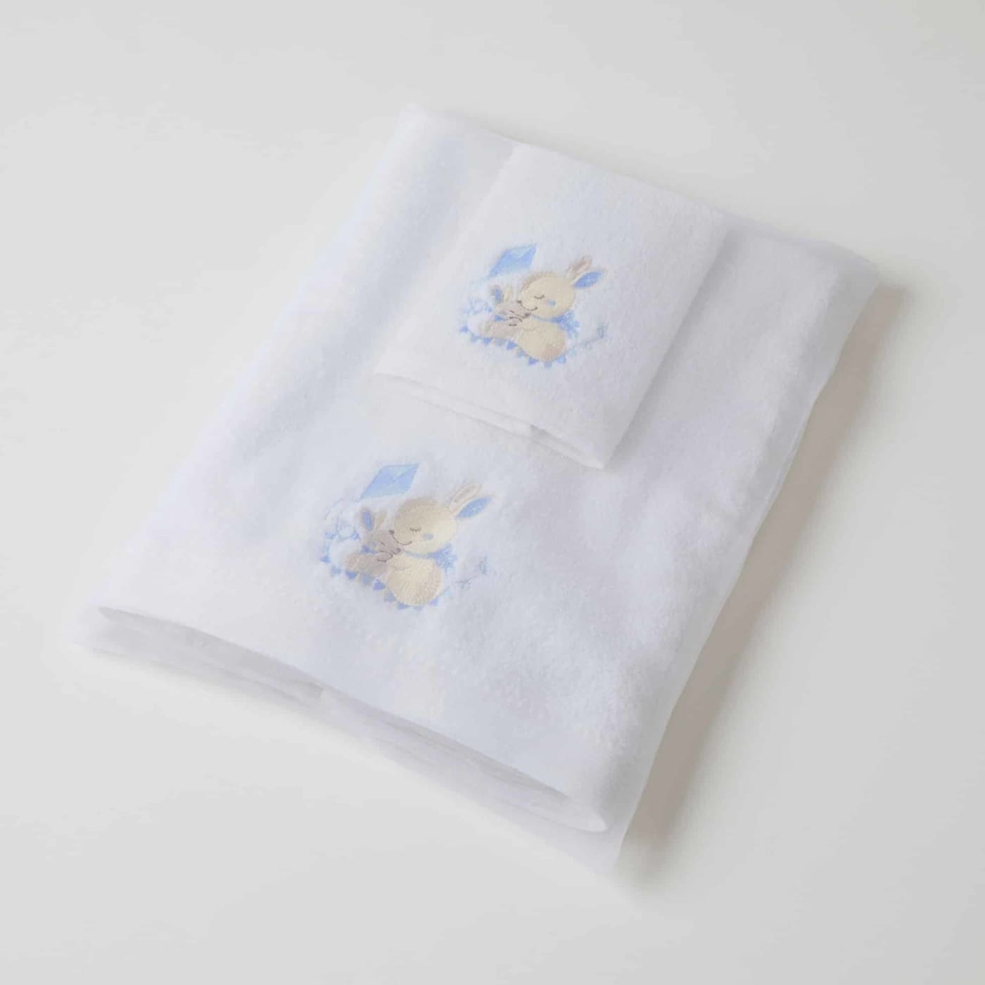 Jiggle & Giggle Towel & Face Washer Set in Organza Bag - Blue Bunny - Blue Bunny - BATHTIME & CHANGING - TOWELS/WASHERS