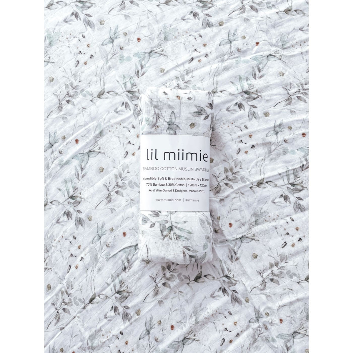 Lil Miimie Bamboo Muslin Swaddle - White Floral - NURSERY &amp; BEDTIME - SWADDLES/WRAPS