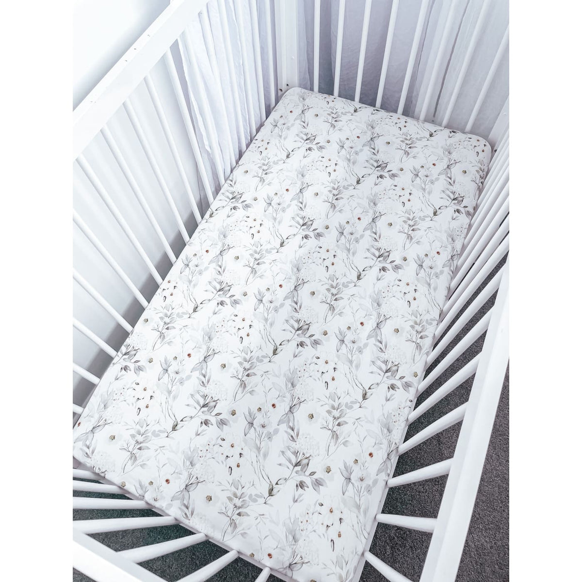 Lil Miimie Jersey Cotton Cot Sheet - White Floral - NURSERY &amp; BEDTIME - COT MANCHESTER