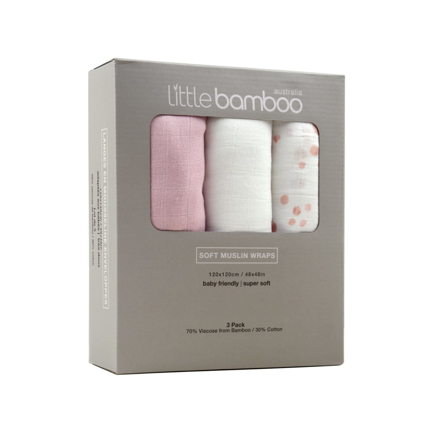 Little Bamboo Muslin Wraps - Dusty Pink 3PK - 120x120cm / Dusty Pink - NURSERY & BEDTIME - SWADDLES/WRAPS